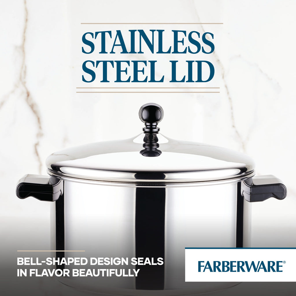 Farberware Classic Series 6 Quart Stainless Steel Stockpot with Lid - Induction Compatible, Metal Utensil and Dishwasher Safe, Stainless Steel