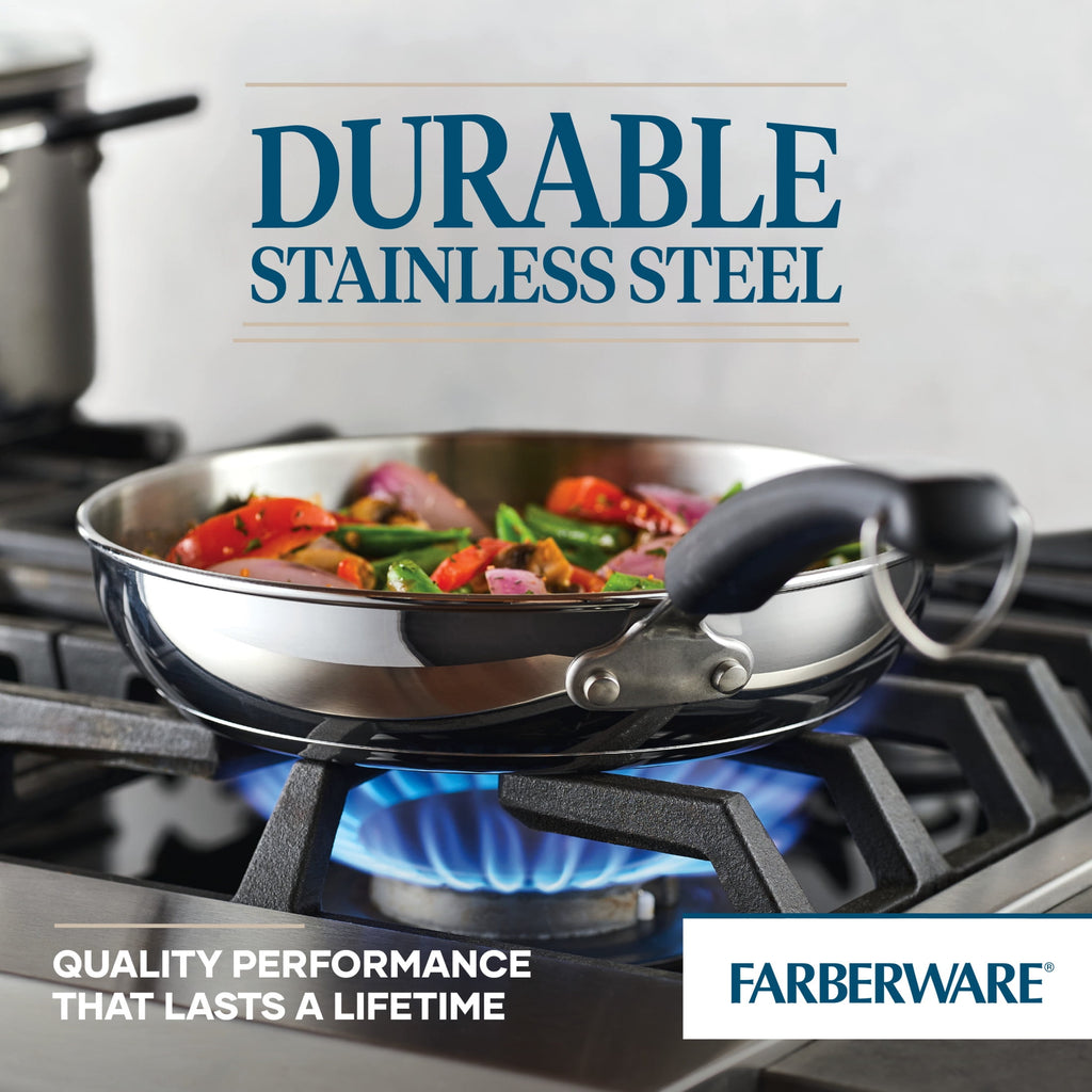 Farberware Brilliance 10 Inch Stainless Steel Frying Pan - Induction Compatible, Metal Utensil and Dishwasher Safe, Stainless Steel