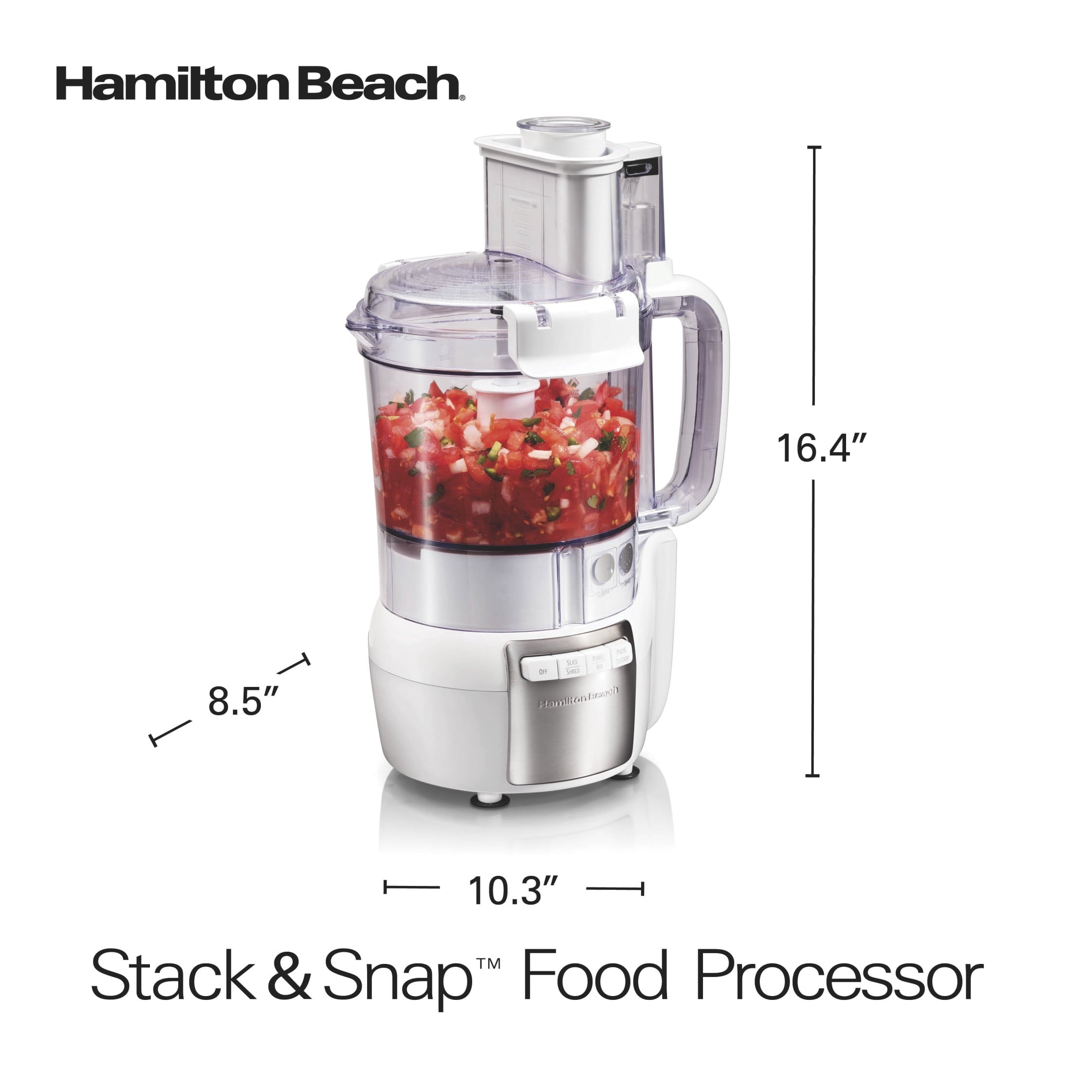 Hamilton Beach 12 Cup Food Processor and Chopper with Stack & Snap Design and Extra Large Chute - White