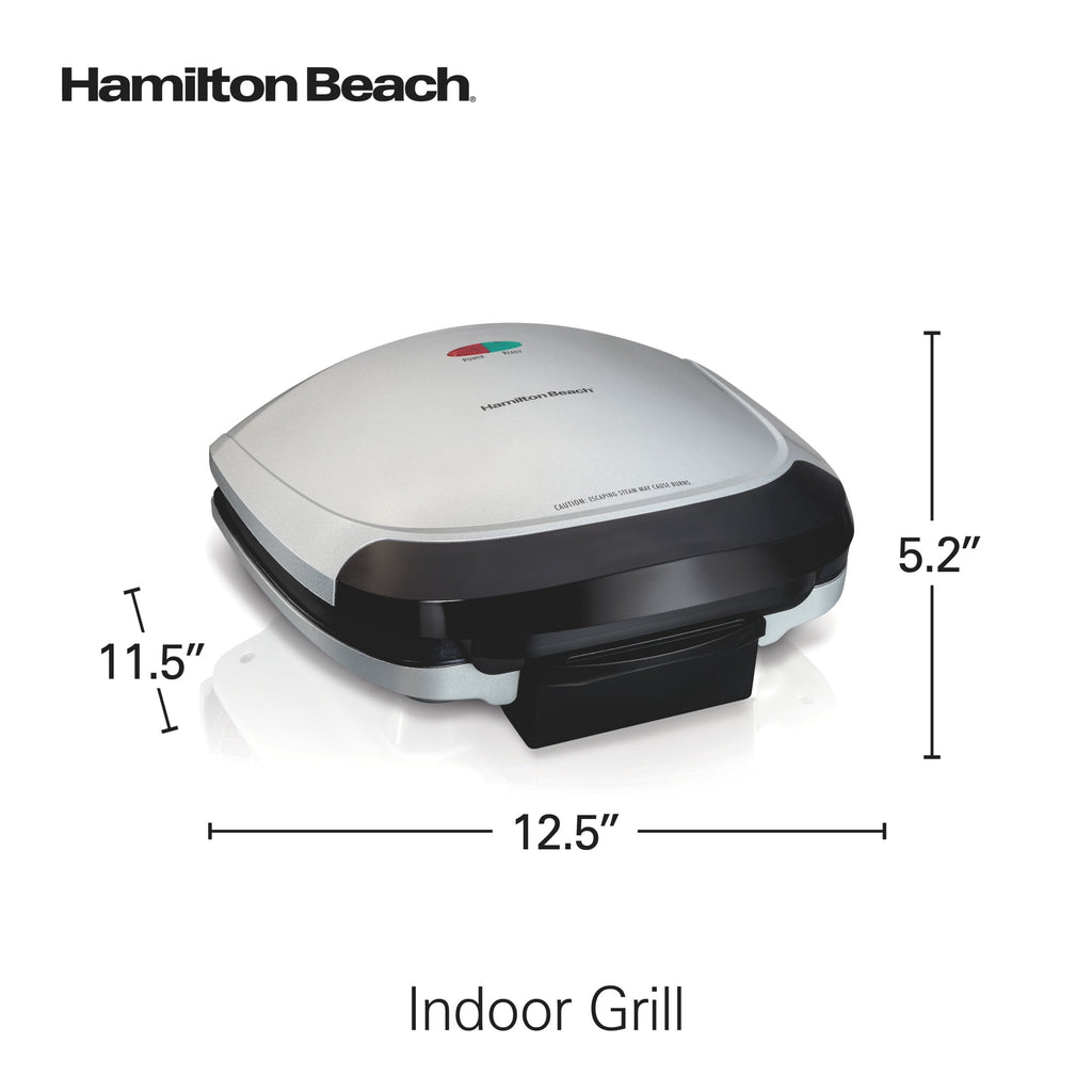Hamilton Beach Electric Indoor Grill - Smokeless Grill with Floating Hinge for Thicker Foods, Stainless Steel