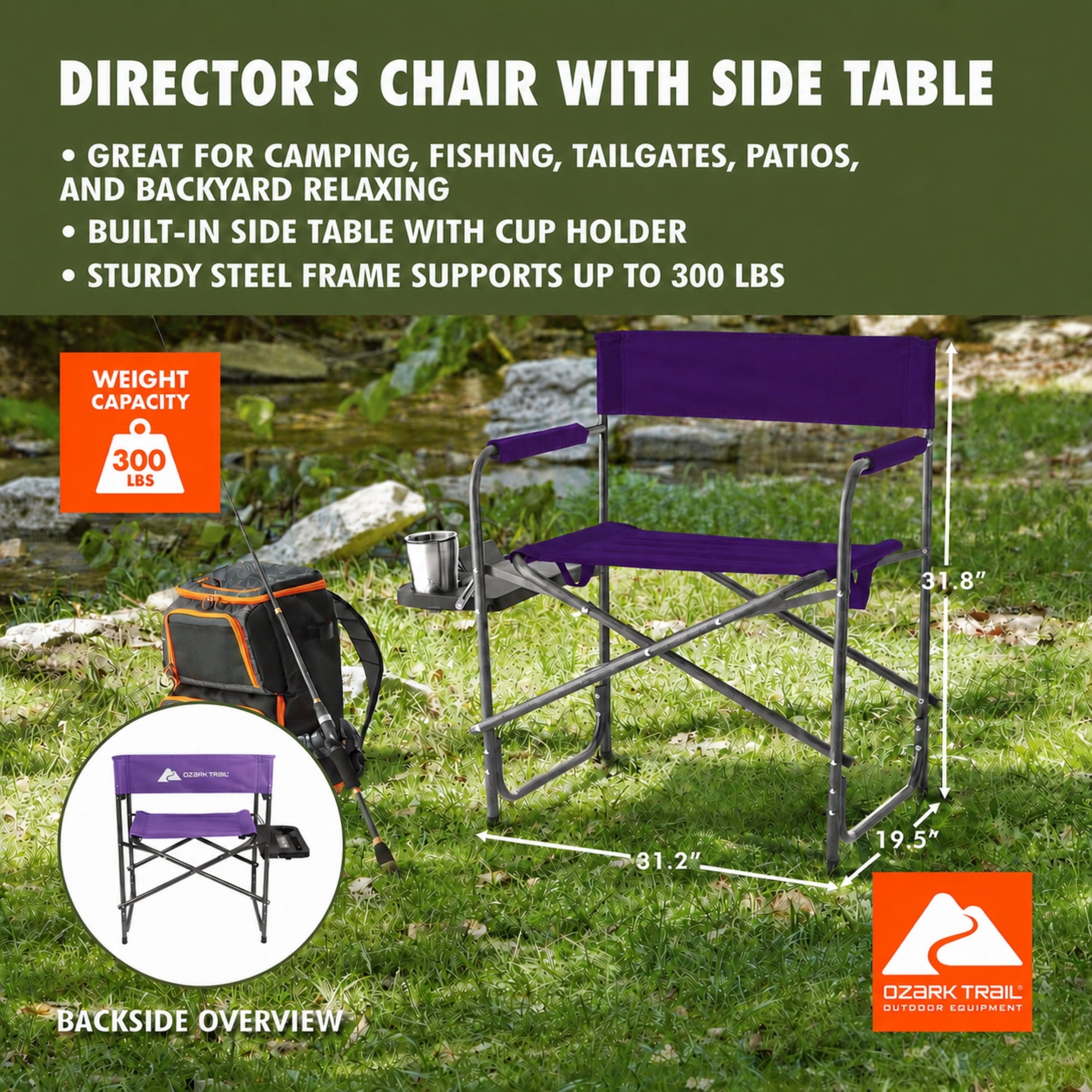 Ozark Trail Director Chair with Side Table - Purple