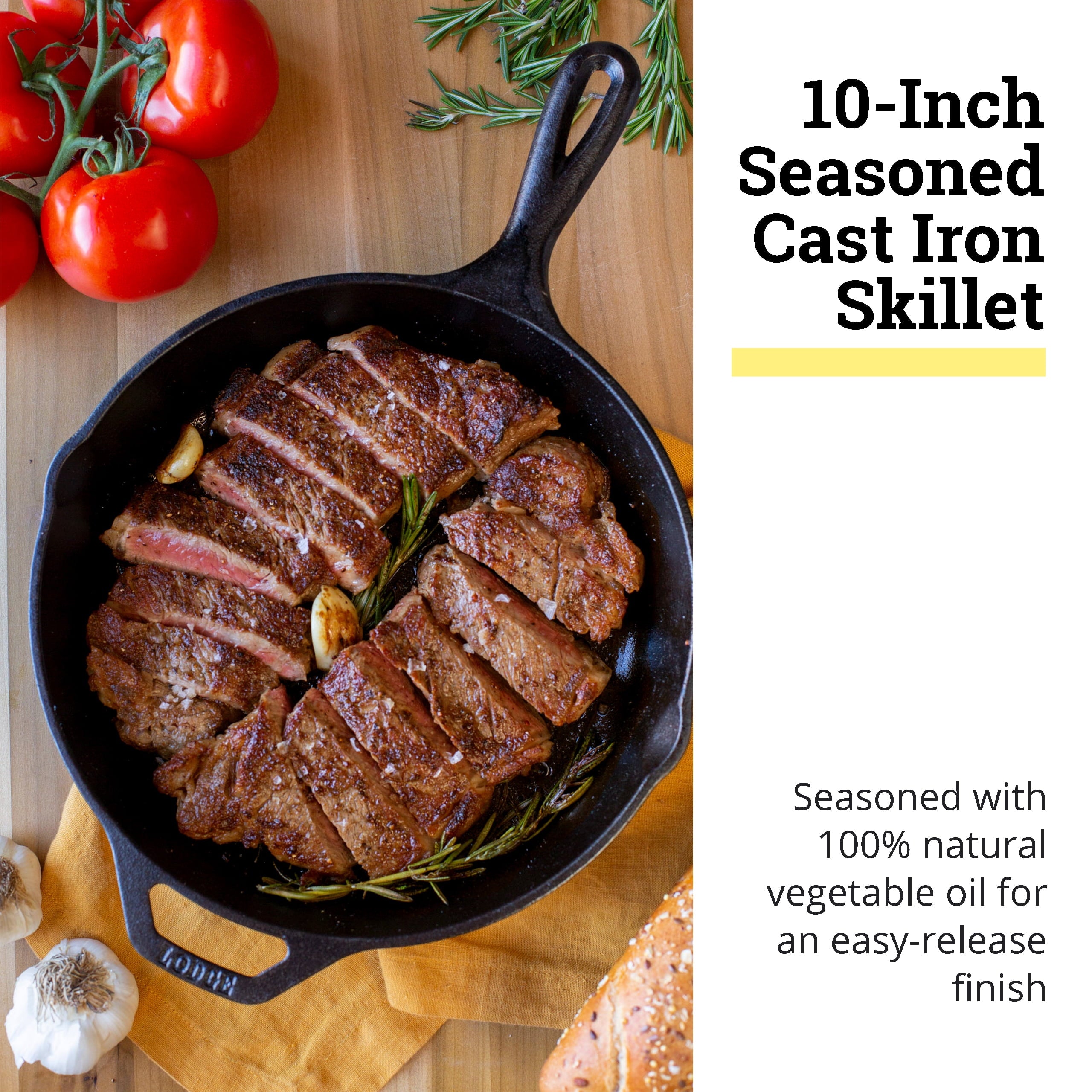 Lodge 10 Inch Cast Iron Skillet - Chef Collection - Pre-Seasoned Cast Iron Pan - Cooking Skillet for Frying - Searing & More - Cast Iron Skillets - Kitchen Essentials