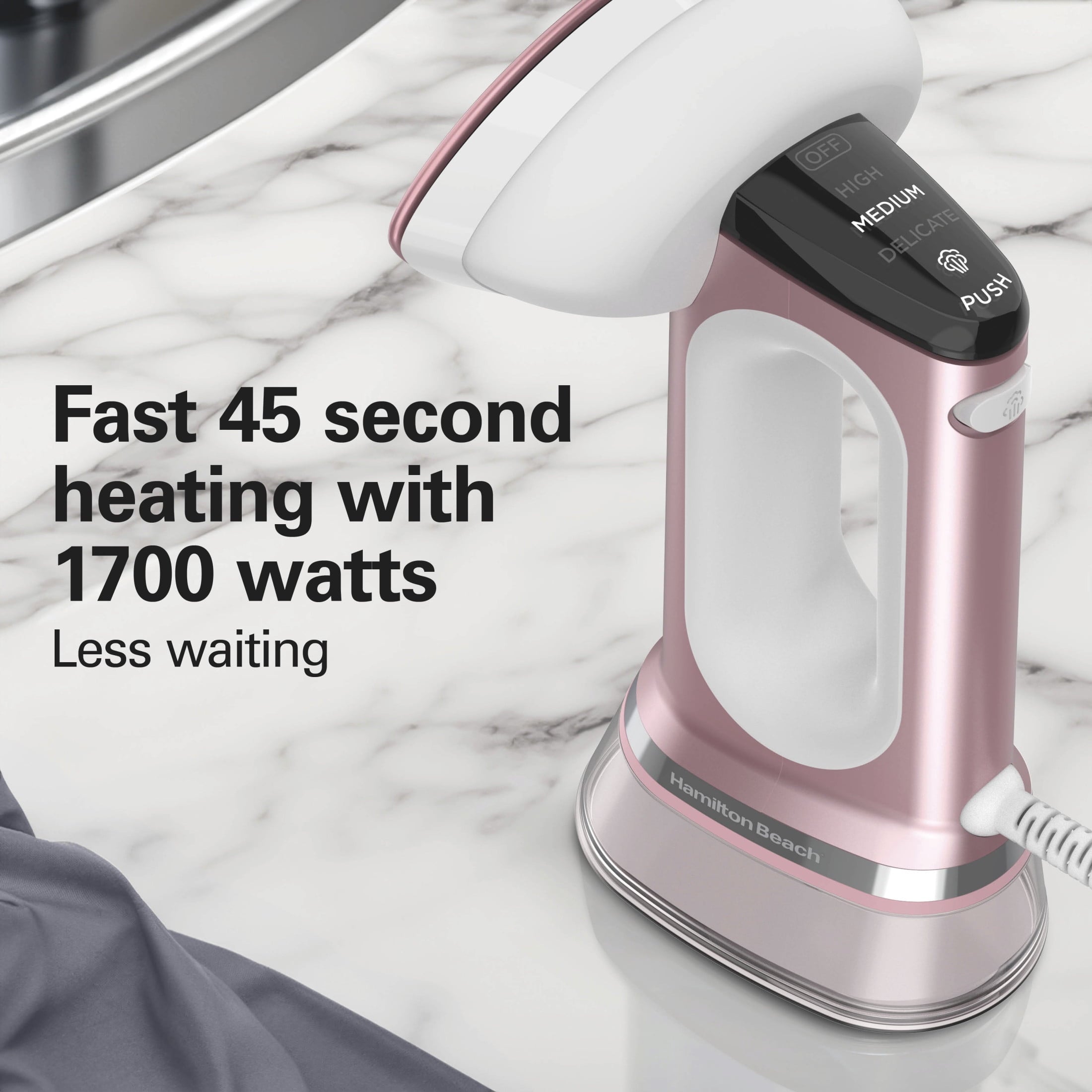 Hamilton Beach 3-in-1 Handheld Clothes Steamer and Iron - 1700 W 300 ml Clothing Steamer, 45-Second Heat Up, 27 Minutes of Steam, Rose