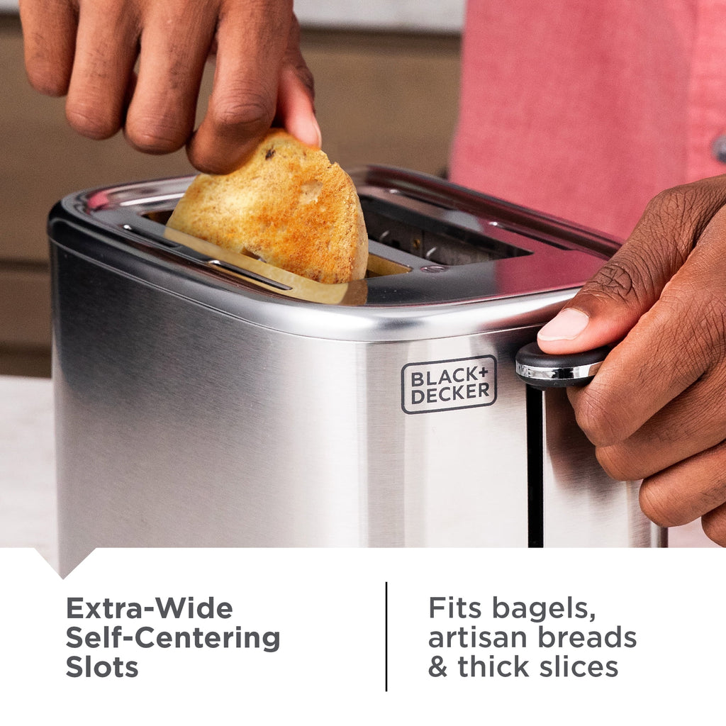 BLACK+DECKER 2‑Slice Toaster - Stainless Steel, Extra‑Wide Self‑Centering Slots, 7 Adjustable Shade Settings
