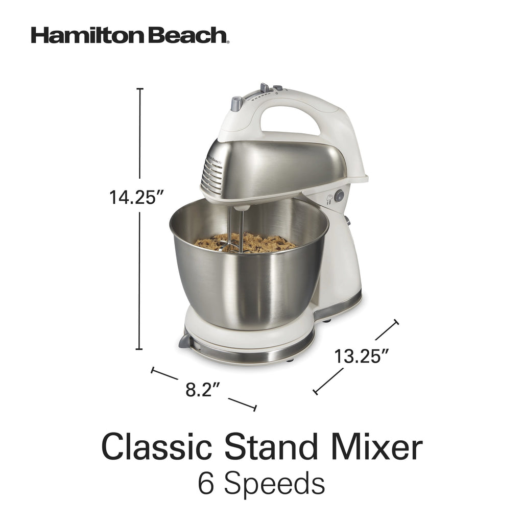 Hamilton Beach Classic Stand and Hand Mixer Combo for Kitchen - 4 Quart, 6 Speeds with Quick Burst, White