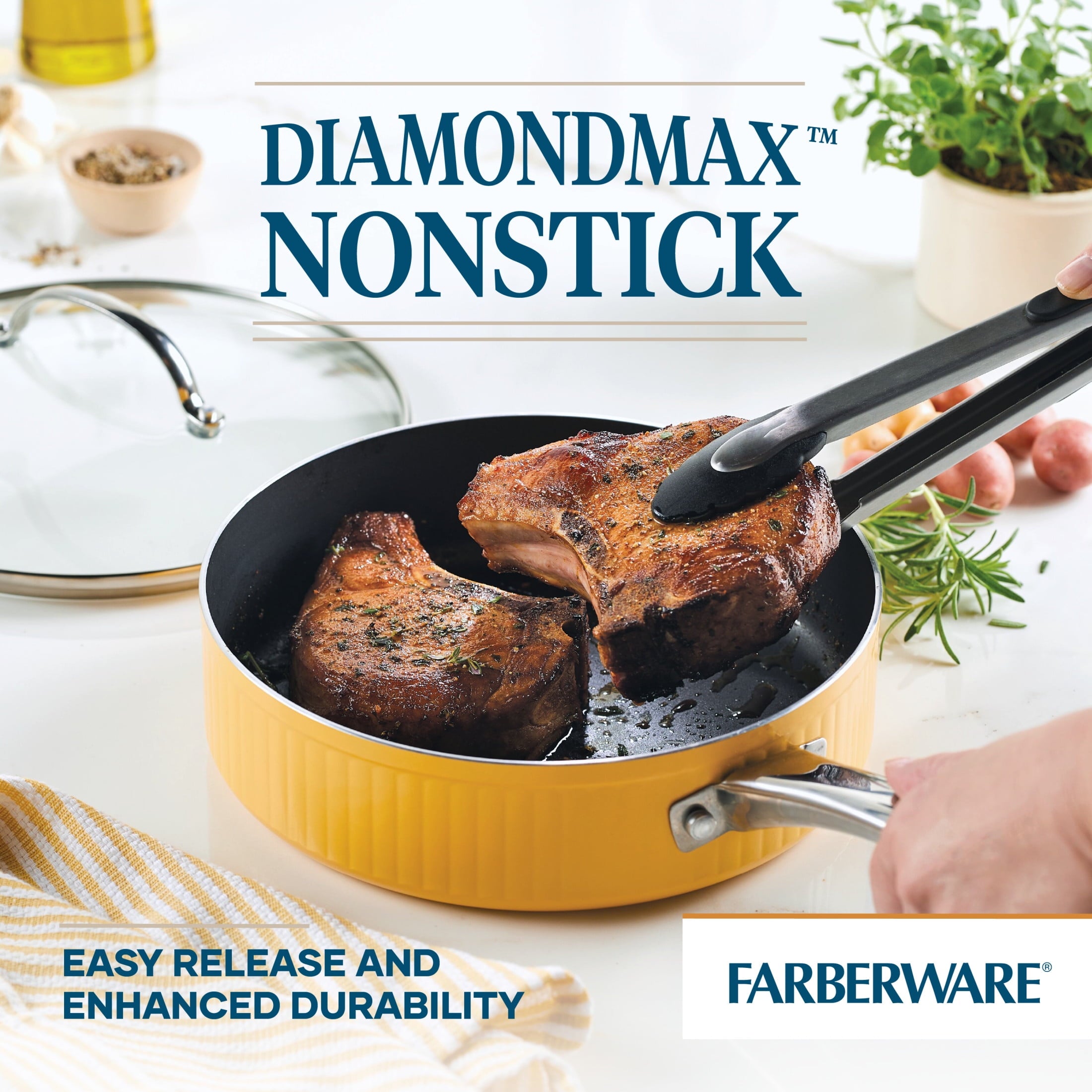 Farberware Style 3 Quart Nonstick Saute Pan with Tempered Glass Lid - Dishwasher Safe and Oven Safe to 500Â°F, Yellow