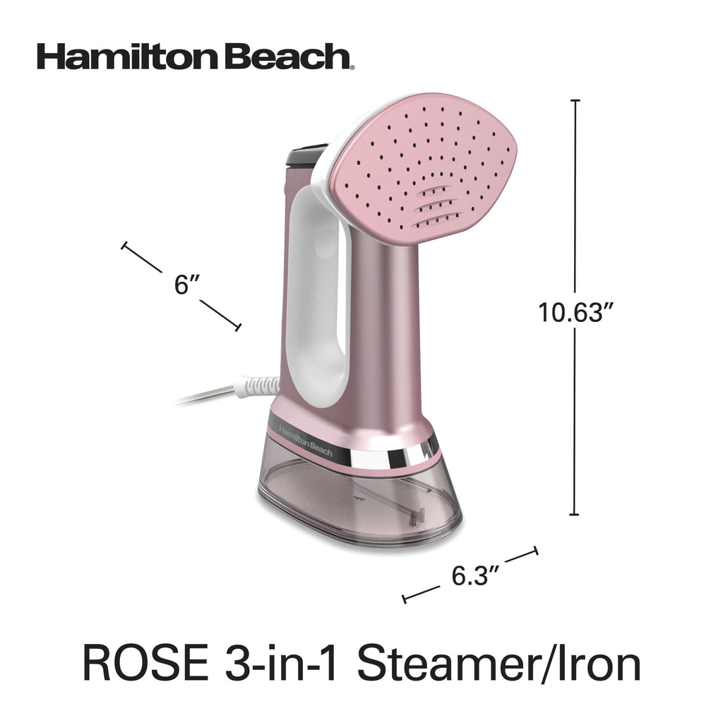 Hamilton Beach 3-in-1 Handheld Clothes Steamer and Iron - 1700 W 300 ml Clothing Steamer, 45-Second Heat Up, 27 Minutes of Steam, Rose