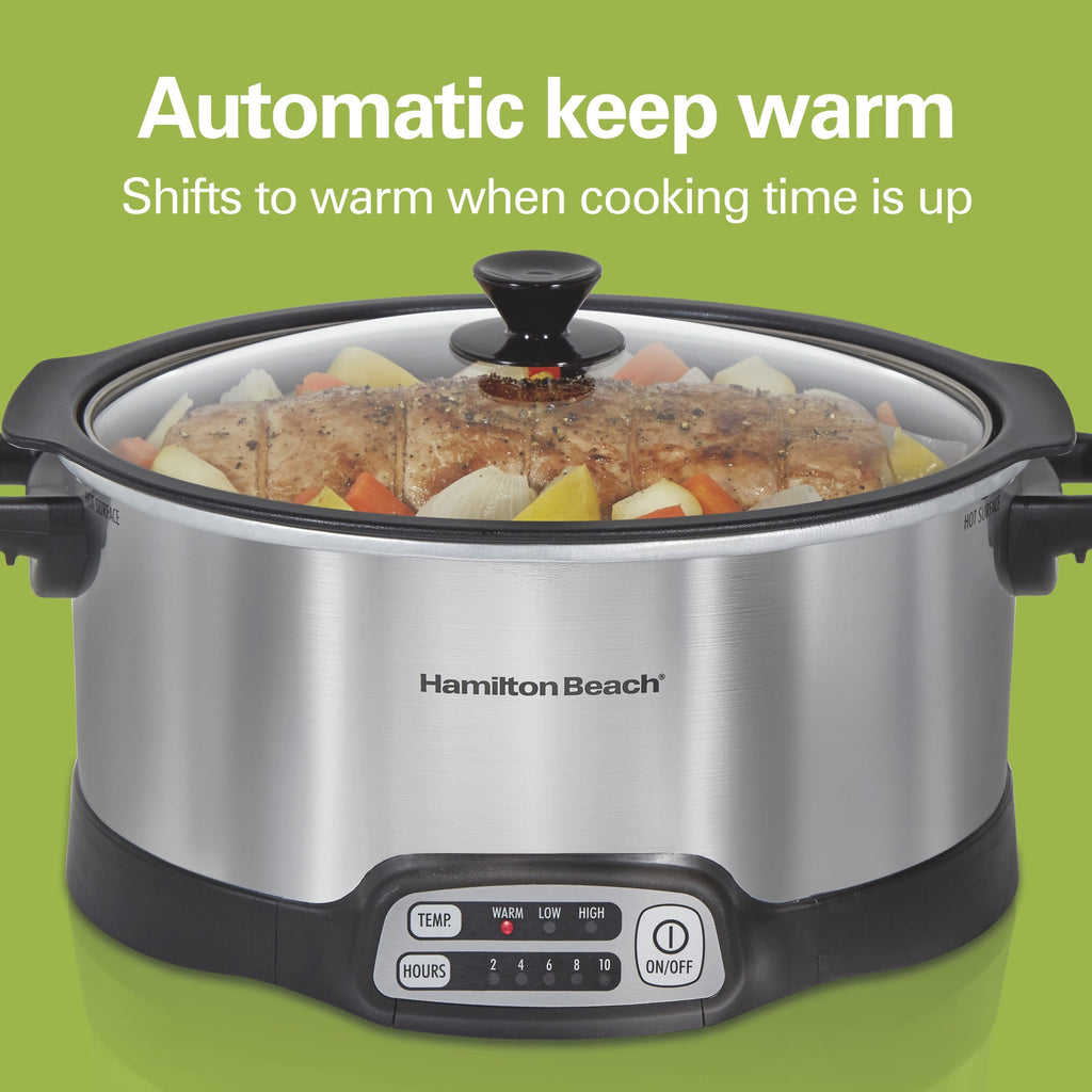 Hamilton Beach 6 Qt Programmable Slow Cooker - Stovetop Safe Nonstick Aluminum Crock with Removable Pot, Stainless Steel