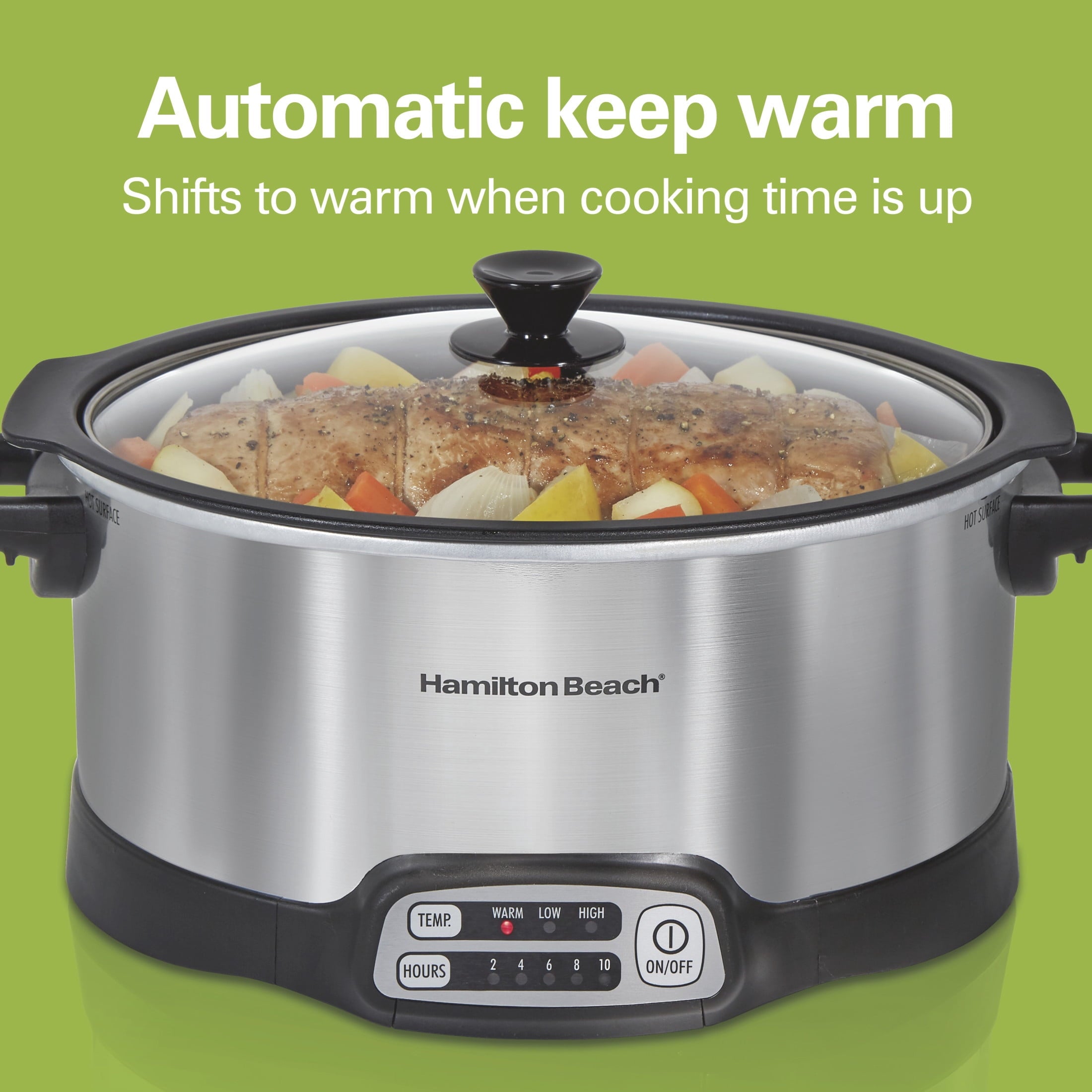 Hamilton Beach 6 Qt Programmable Slow Cooker - Stovetop Safe Nonstick Aluminum Crock with Removable Pot, Stainless Steel