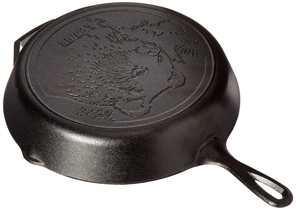 Lodge Wildlife Series-12 Inch Seasoned Cast Iron Skillet with Bear Scene and Assist Handle - 12", Black