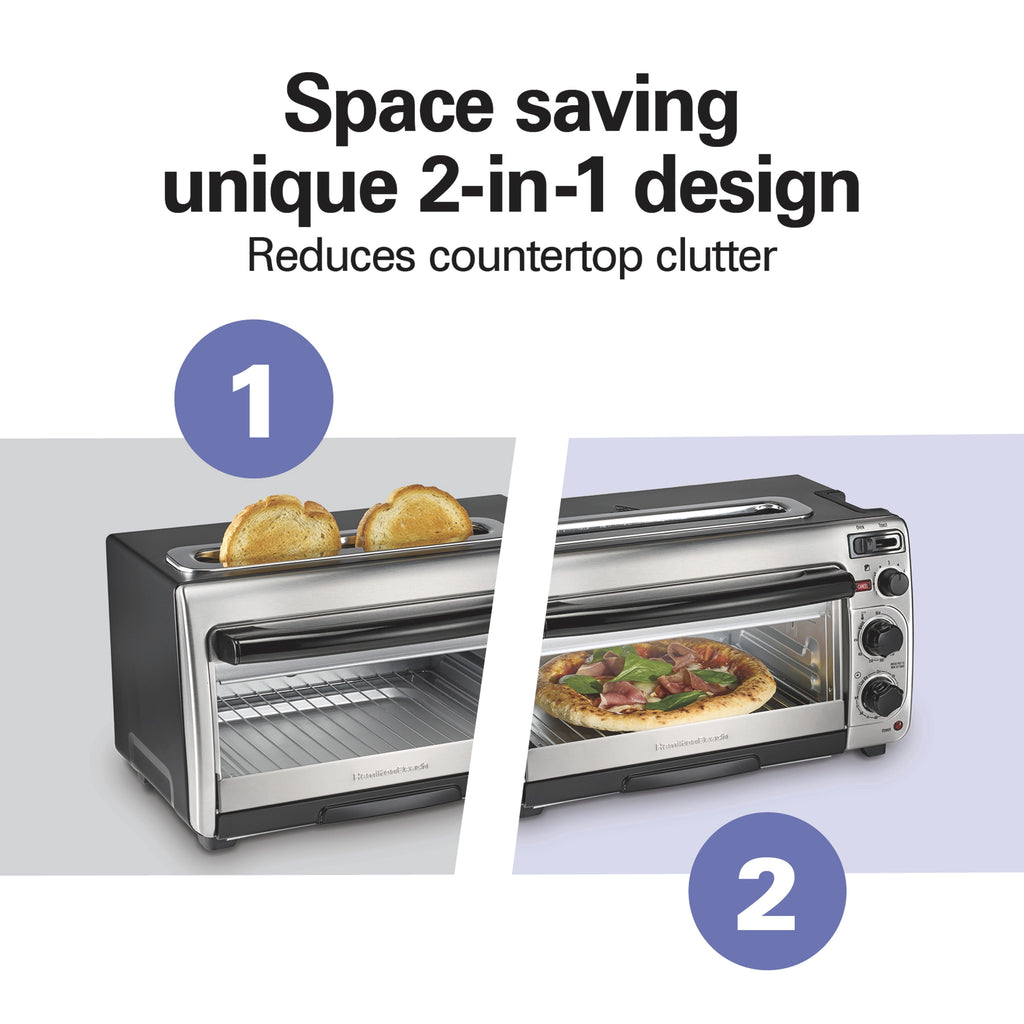 Hamilton Beach Space Saving Oven + Toaster - Holds a 9" Pizza or 3/4 Lb. of Fries, Stainless Steel Exterior