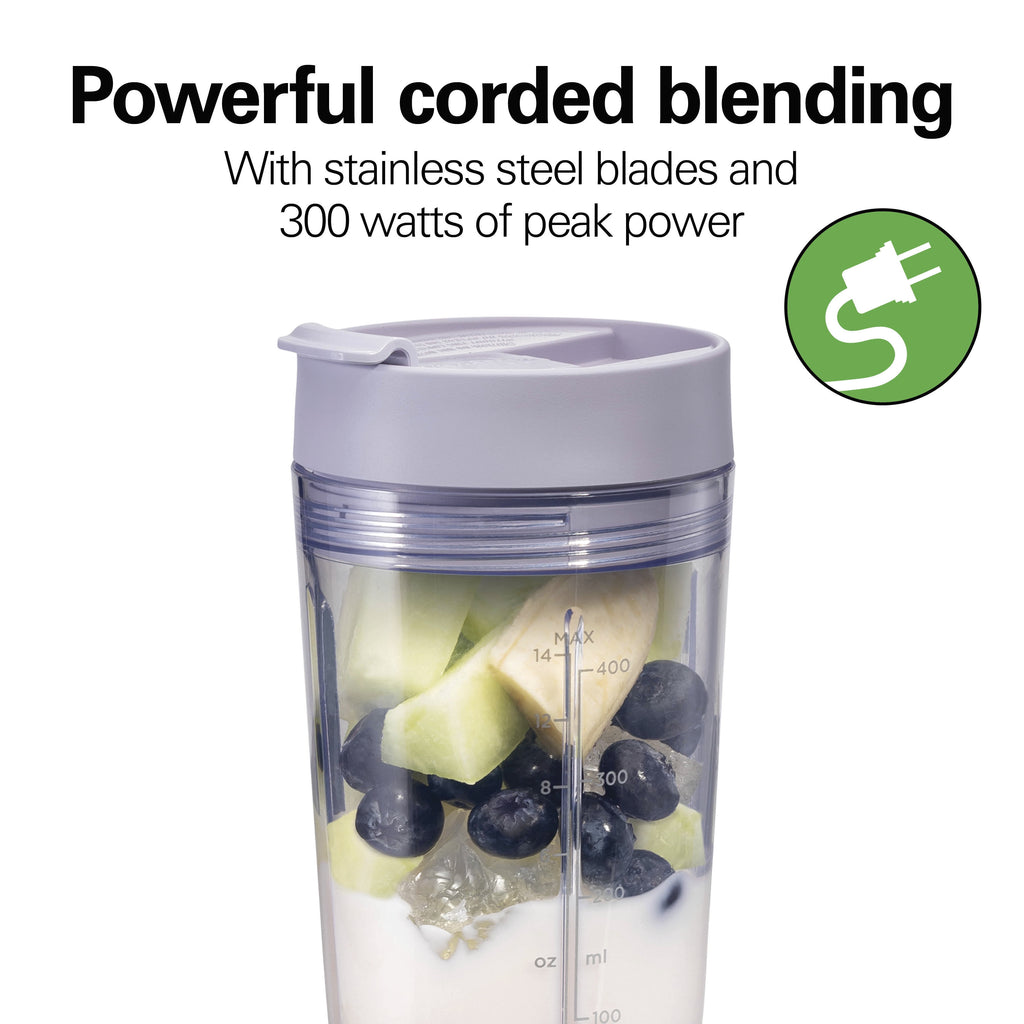 Hamilton Beach Personal Blender - 14 oz BPA-Free Jar 300 W Portable Blender for Shakes and Smoothies with Leakproof Lid, Purple