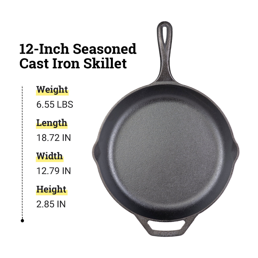 Lodge 12" Cast Iron Skillet - Chef Collection - Perfect Sear - Ergonomic Handles - Superior Heat Retention - Cast Iron Cookware & Skillet