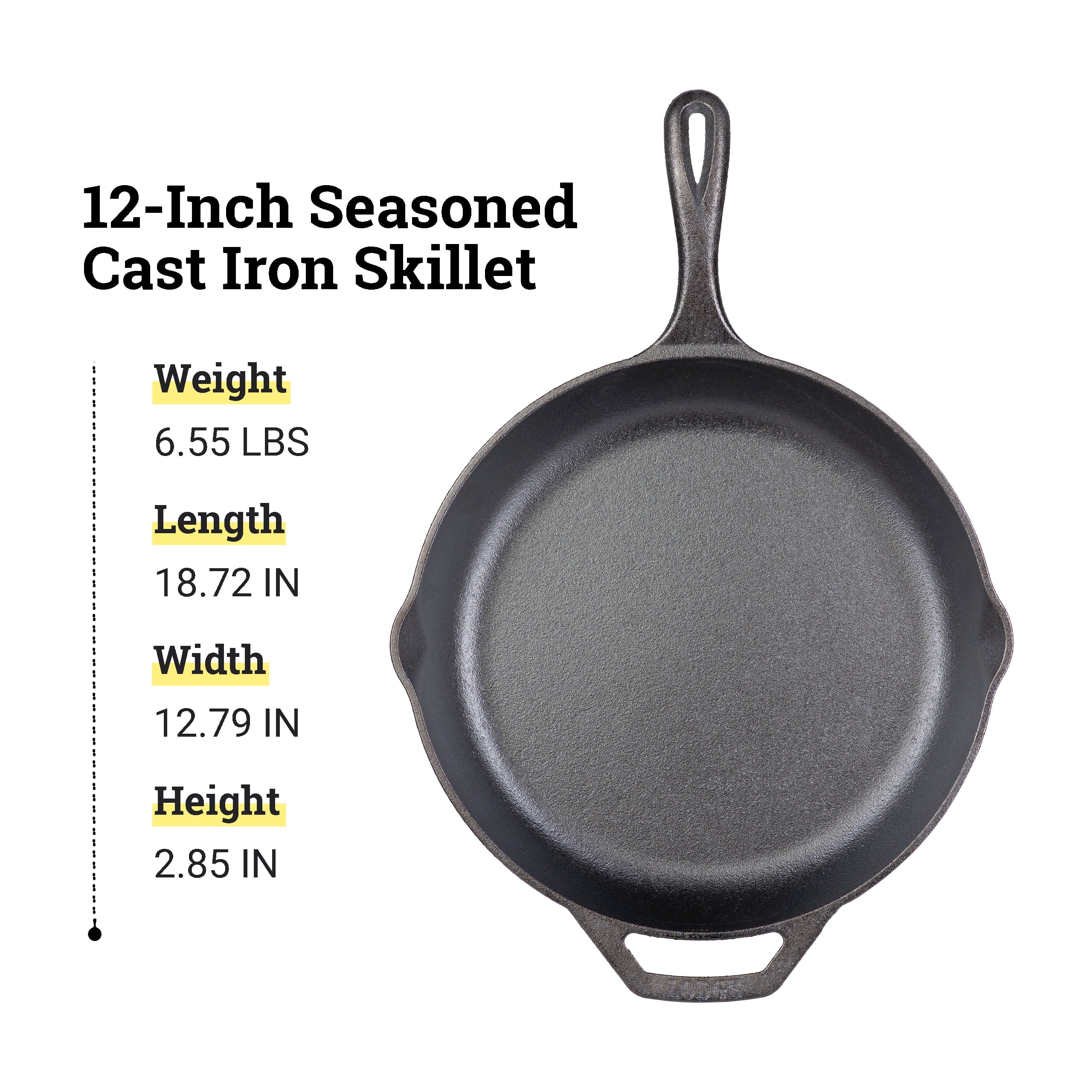 Lodge 12" Cast Iron Skillet - Chef Collection - Perfect Sear - Ergonomic Handles - Superior Heat Retention - Cast Iron Cookware & Skillet