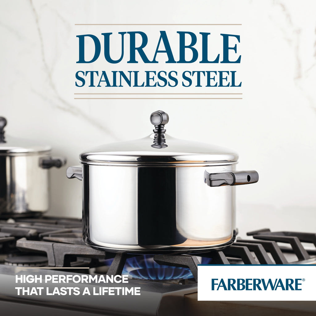 Farberware Classic Series 6 Quart Stainless Steel Stockpot with Lid - Induction Compatible, Metal Utensil and Dishwasher Safe, Stainless Steel