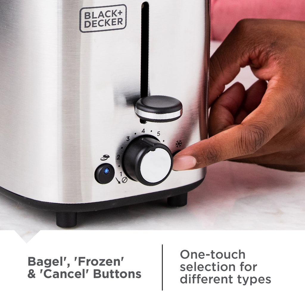 BLACK+DECKER 2‑Slice Toaster - Stainless Steel, Extra‑Wide Self‑Centering Slots, 7 Adjustable Shade Settings