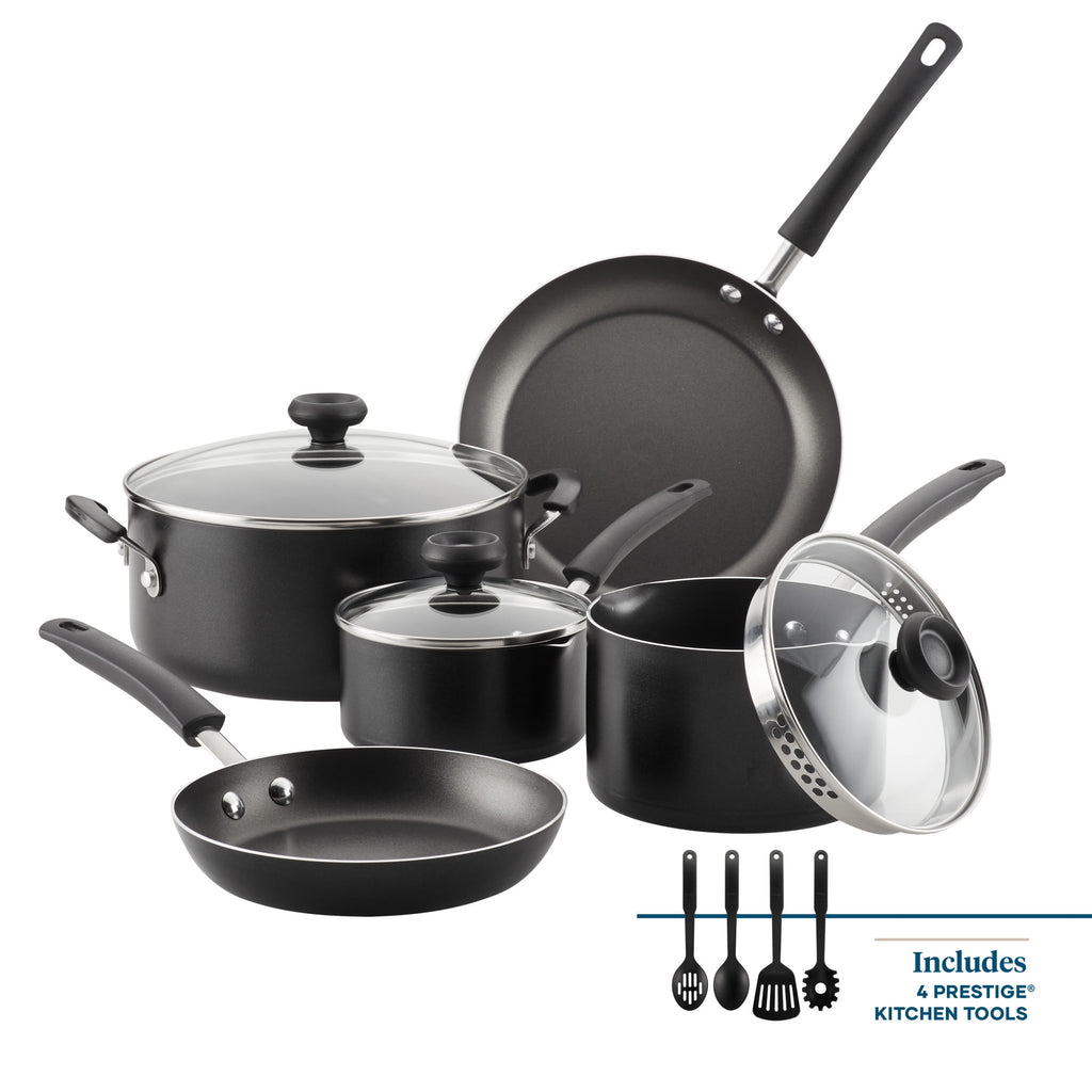 Farberware Easy Clean 12 Pcs Nonstick Cookware Set with Cooking Tools - Dishwasher Safe, Black
