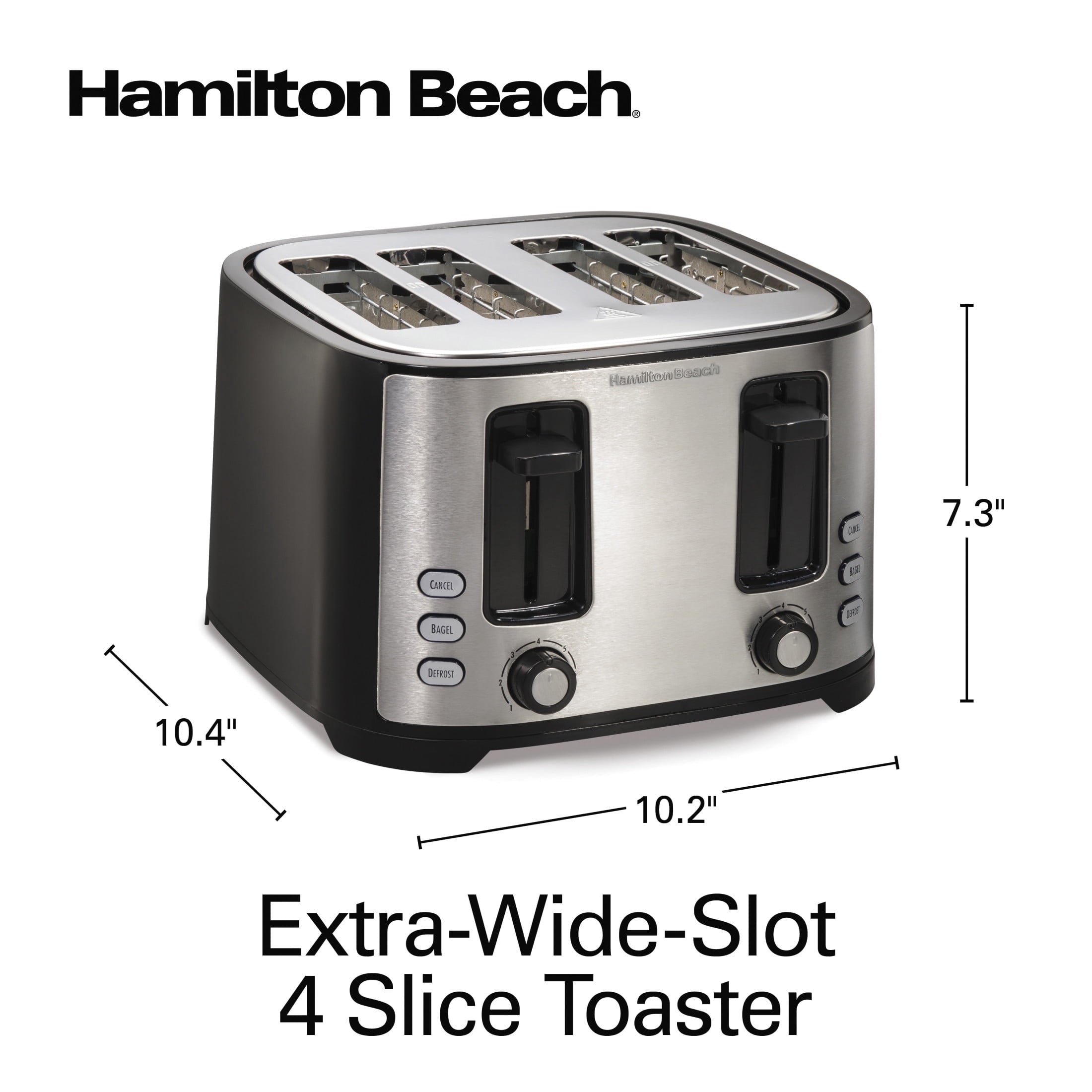 Hamilton Beach 4-Slice Bread and Bagel Toaster with Extra-Wide Slots and Drop-Down Crumb Tray - Black
