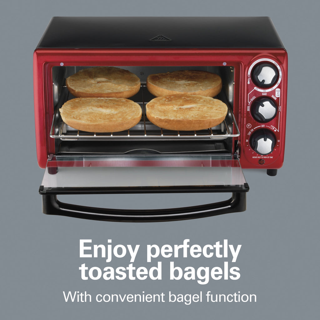 Hamilton Beach 4-Slice Countertop Toaster Oven with 5 Versatile Cooking Modes - Red