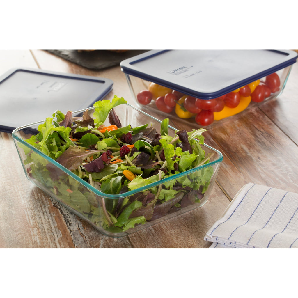 Pyrex 11-cup Rectangular Glass Food Storage Container with Blue Lid