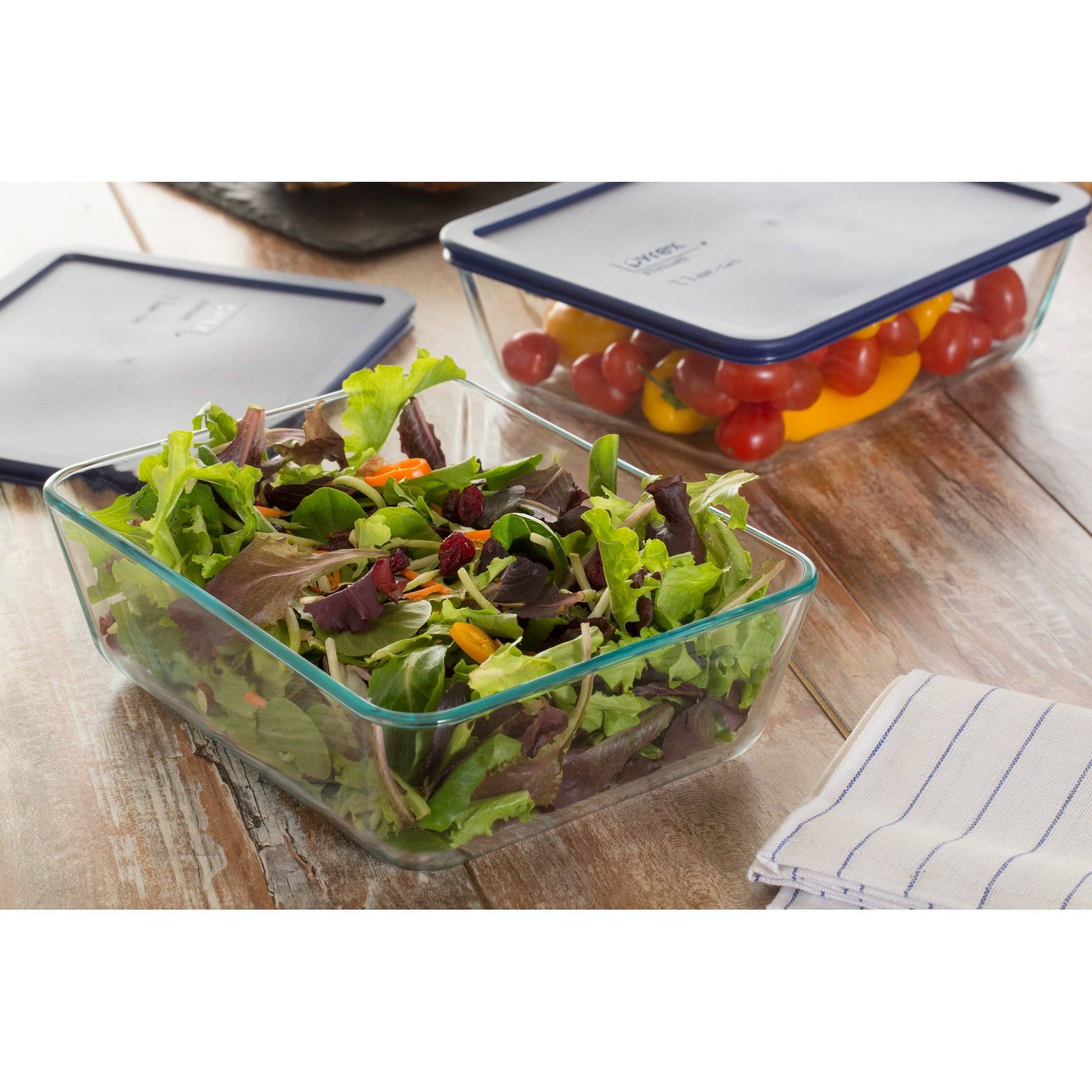 Pyrex 11-cup Rectangular Glass Food Storage Container with Blue Lid