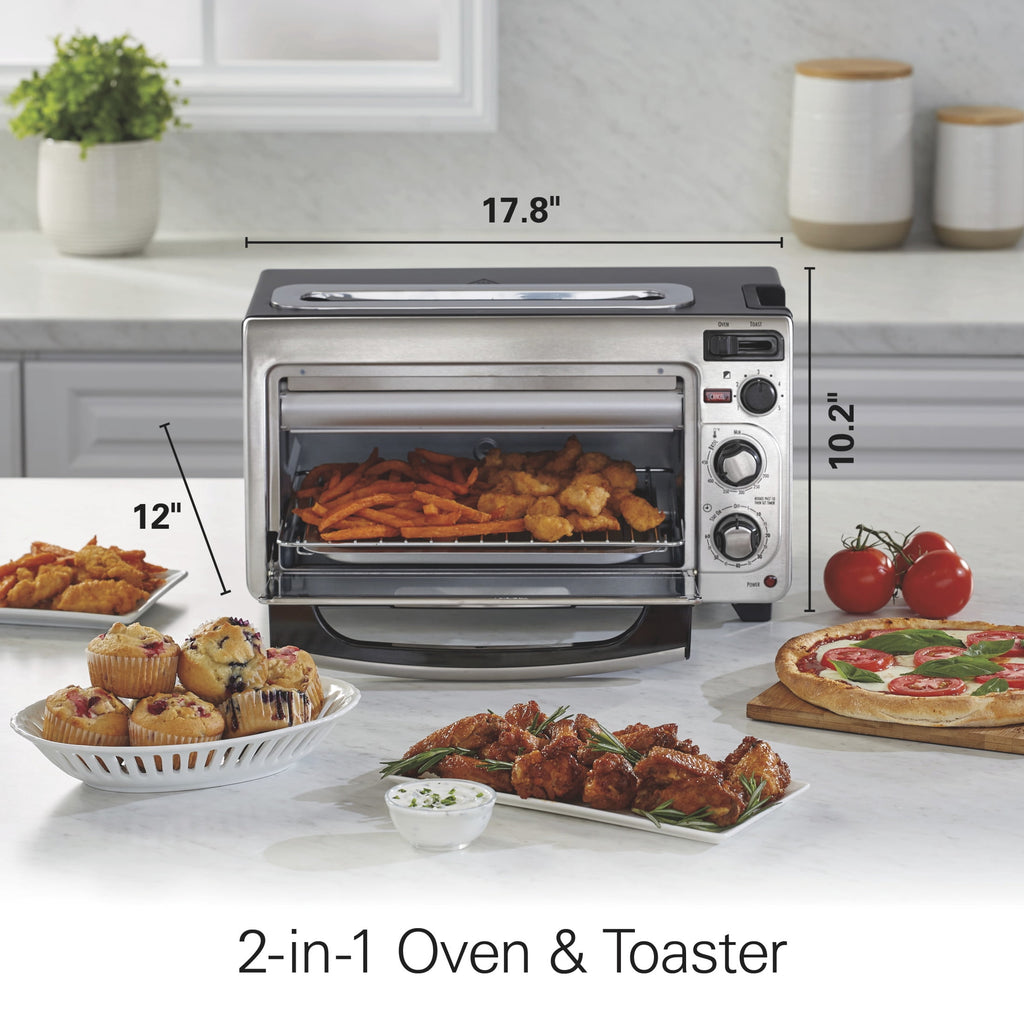 Hamilton Beach 2-in-1 Countertop Toaster Oven & Long Slot 2 Slice Toaster Combo - Stainless Steel