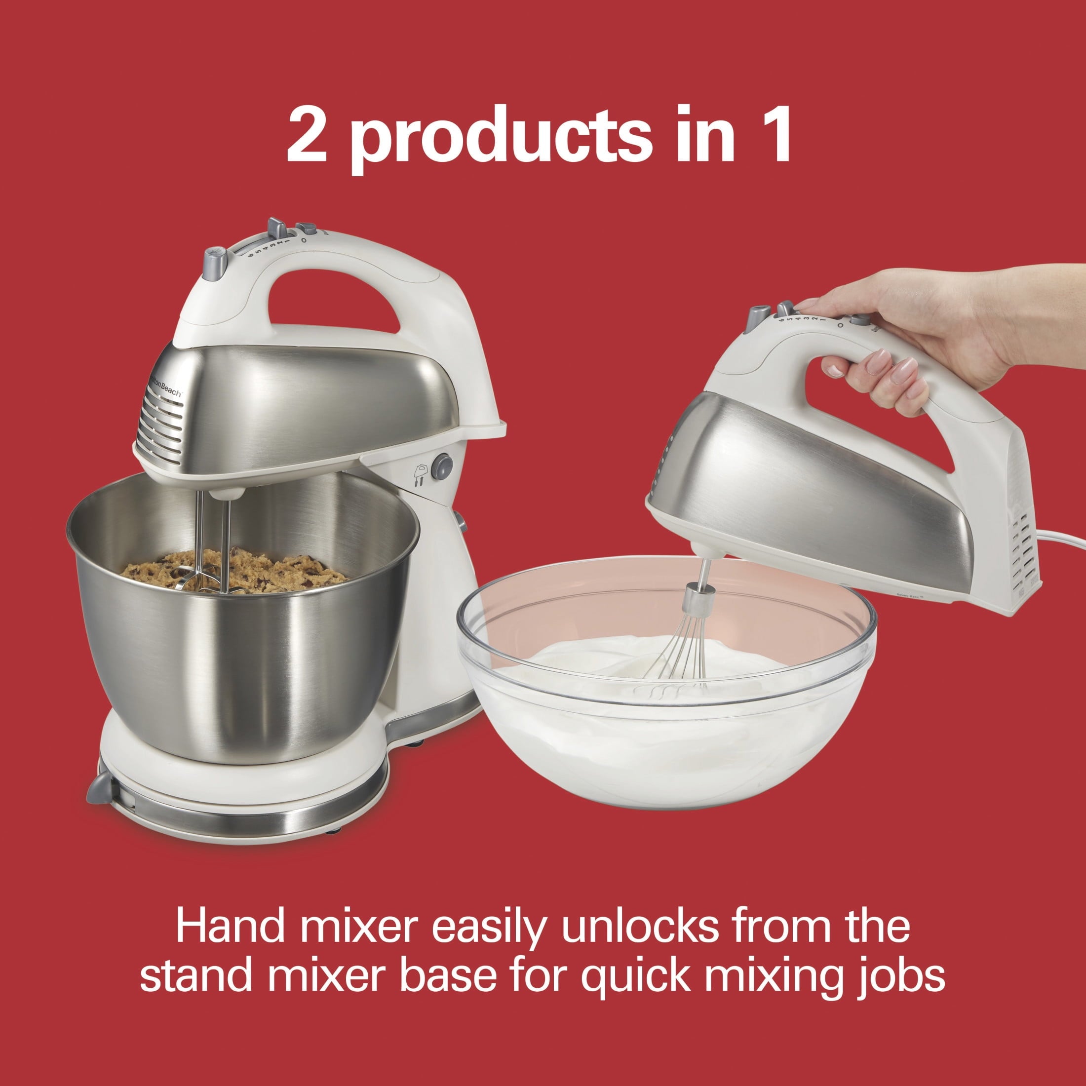 Hamilton Beach Classic Stand and Hand Mixer Combo for Kitchen - 4 Quart, 6 Speeds with Quick Burst, White