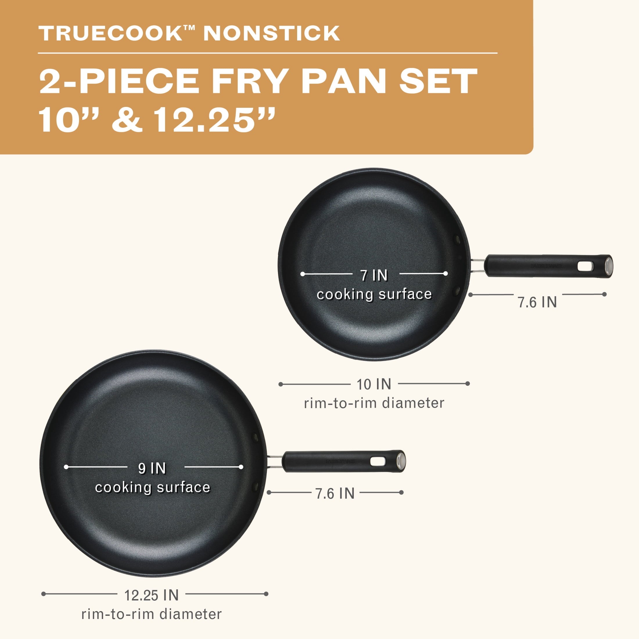 Farberware TrueCook 2pc Nonstick Frying Pan Set - Dishwasher and Oven Safe, Black