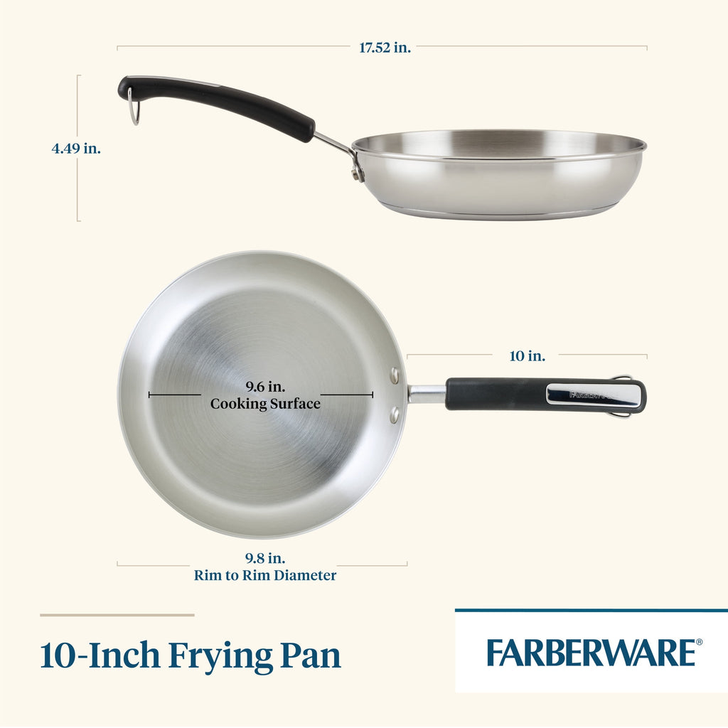 Farberware Brilliance 10 Inch Stainless Steel Frying Pan - Induction Compatible, Metal Utensil and Dishwasher Safe, Stainless Steel