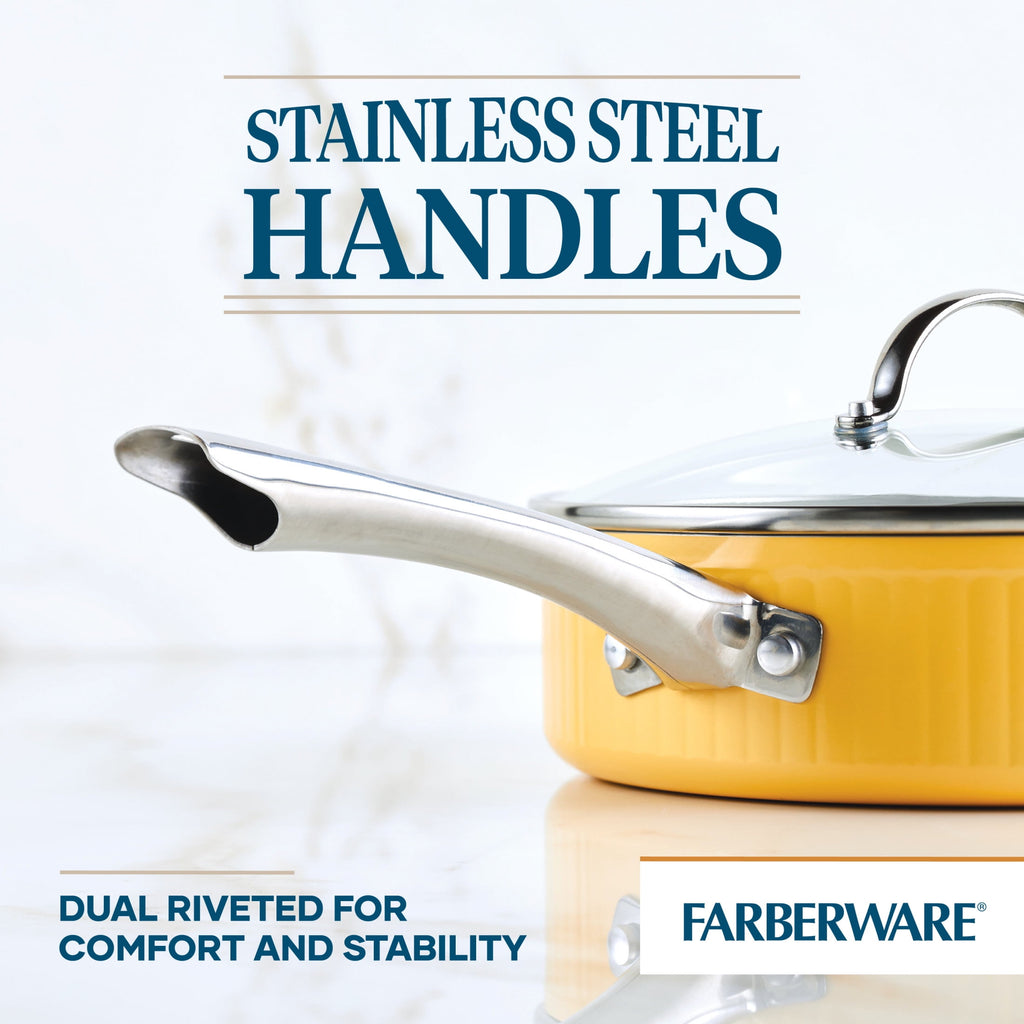Farberware Style 3 Quart Nonstick Saute Pan with Tempered Glass Lid - Dishwasher Safe and Oven Safe to 500Â°F, Yellow