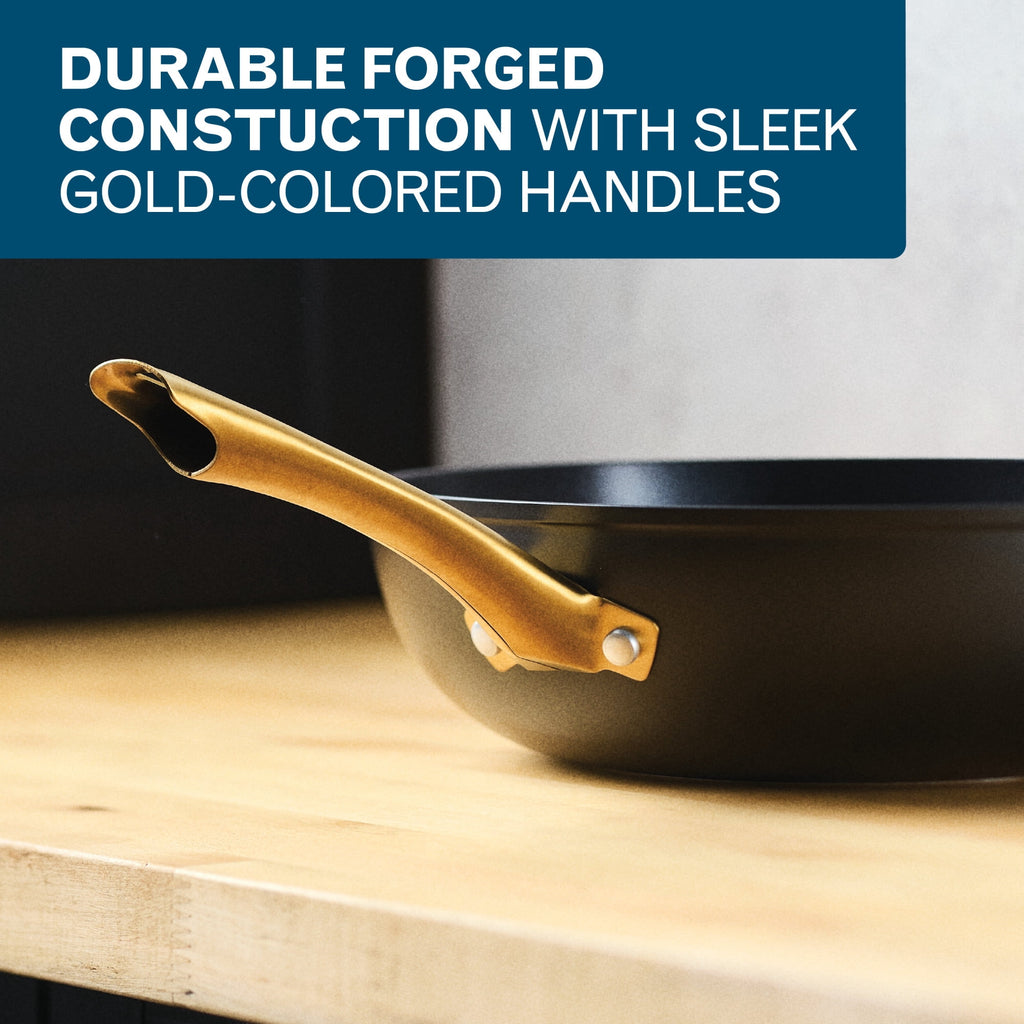 Farberware Forged Induction 12 Inch Ceramic Nonstick Stir-Fry Pan with Helper Handle - Dishwasher Safe and Oven Safe to 500°F, Black