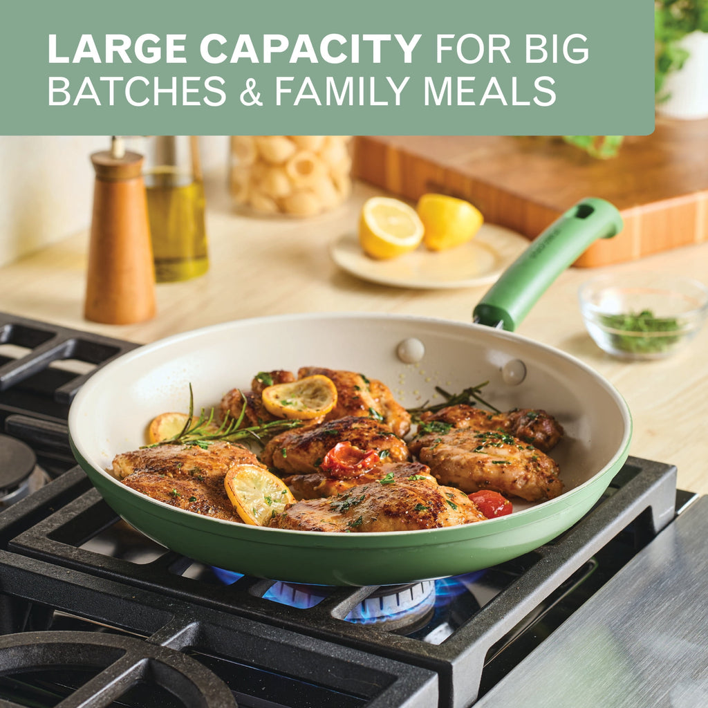 Farberware TrueCook 2pc Frying Pan Set - Dishwasher and Oven Safe, Matte Olive