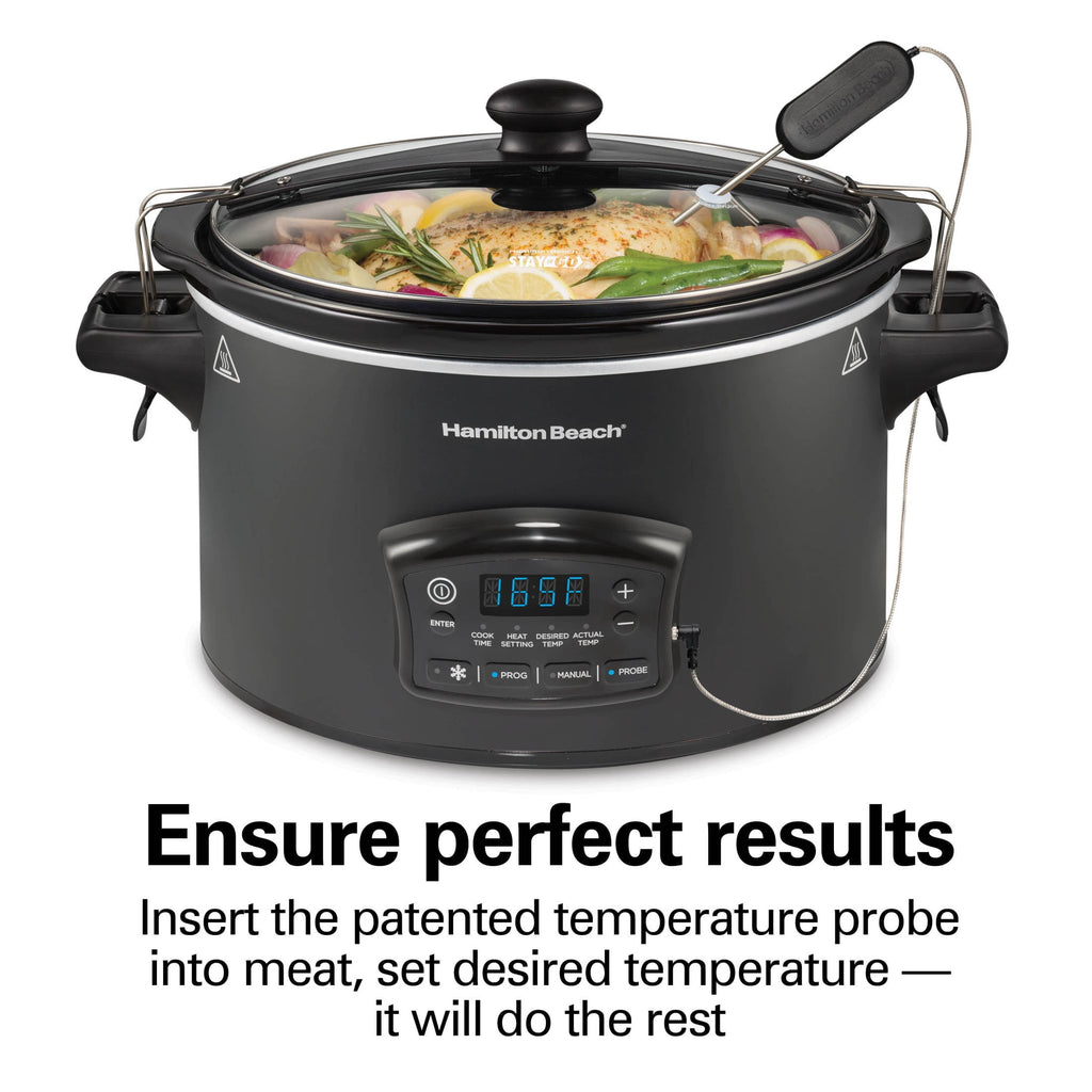 Hamilton Beach Defrost & Go 6 Qt Programmable Slow Cooker - Stoneware Crock with Removable Pot, Black