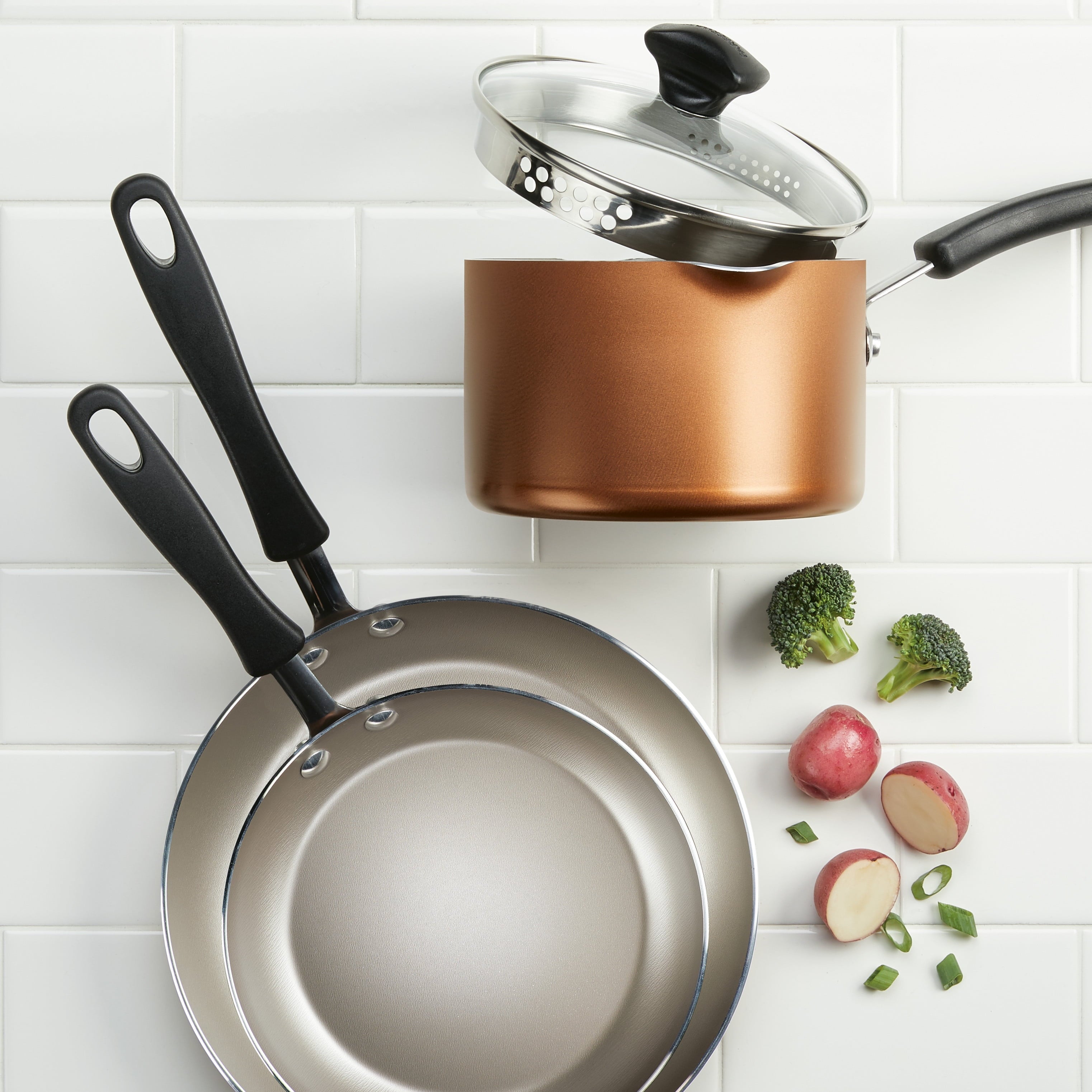 Farberware Cookstart Aluminum DiamondMax Nonstick Cookware Set - 15-Piece, Copper
