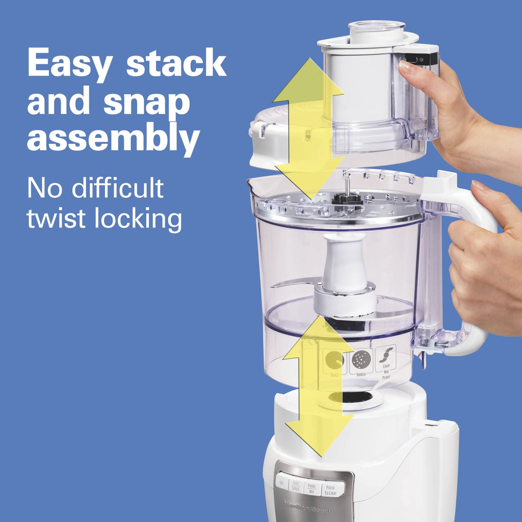 Hamilton Beach 12 Cup Food Processor and Chopper with Stack & Snap Design and Extra Large Chute - White