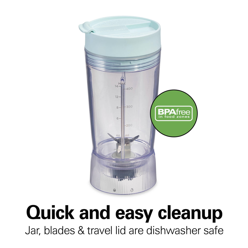 Hamilton Beach Personal Blender - 14 oz BPA-Free Jar 300 W Portable Blender for Shakes and Smoothies with Leakproof Lid, Ice Blue