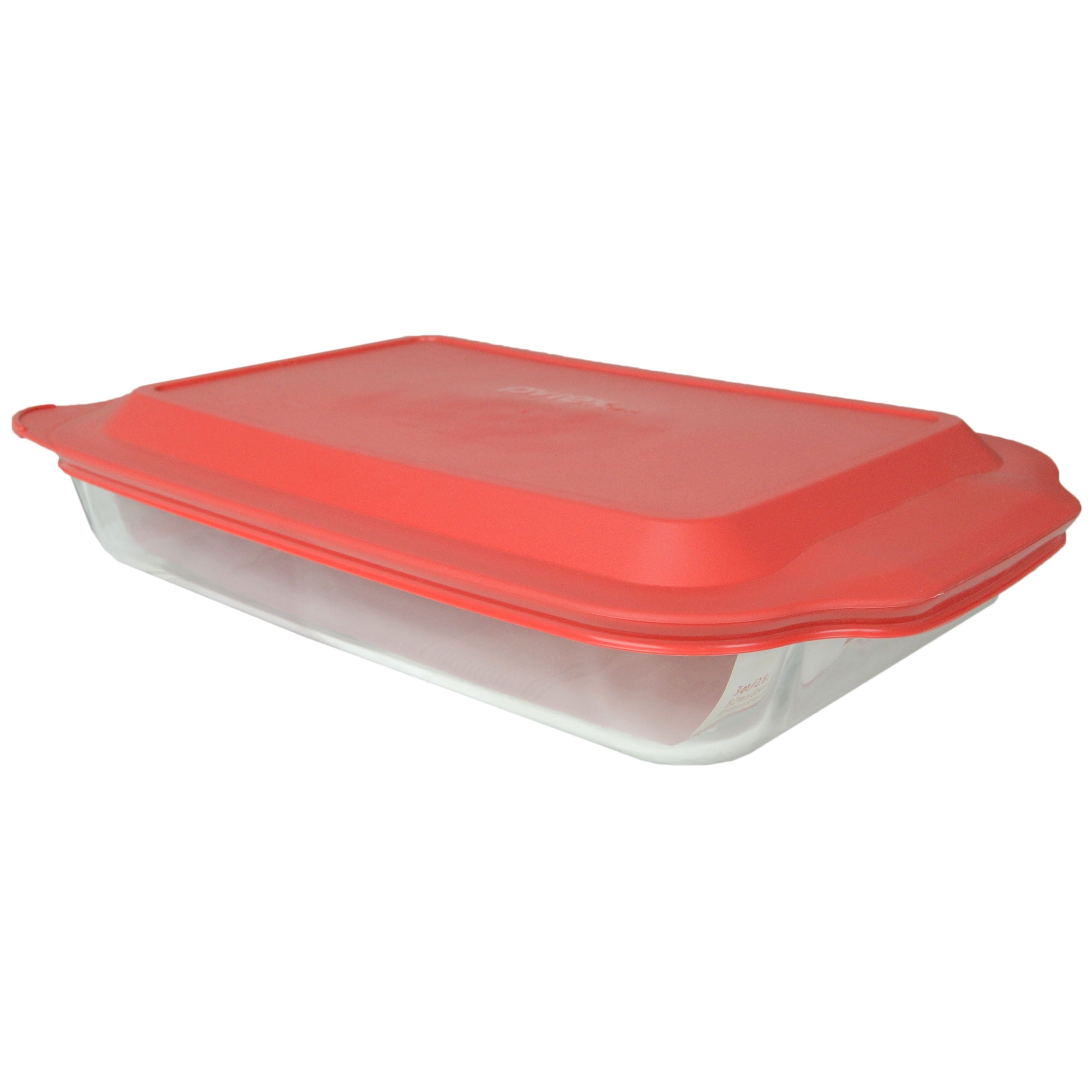 Pyrex (1) 233 3qt Clear Glass Rectangle Baking Dish and (1) 233-PC Red Plastic Lid