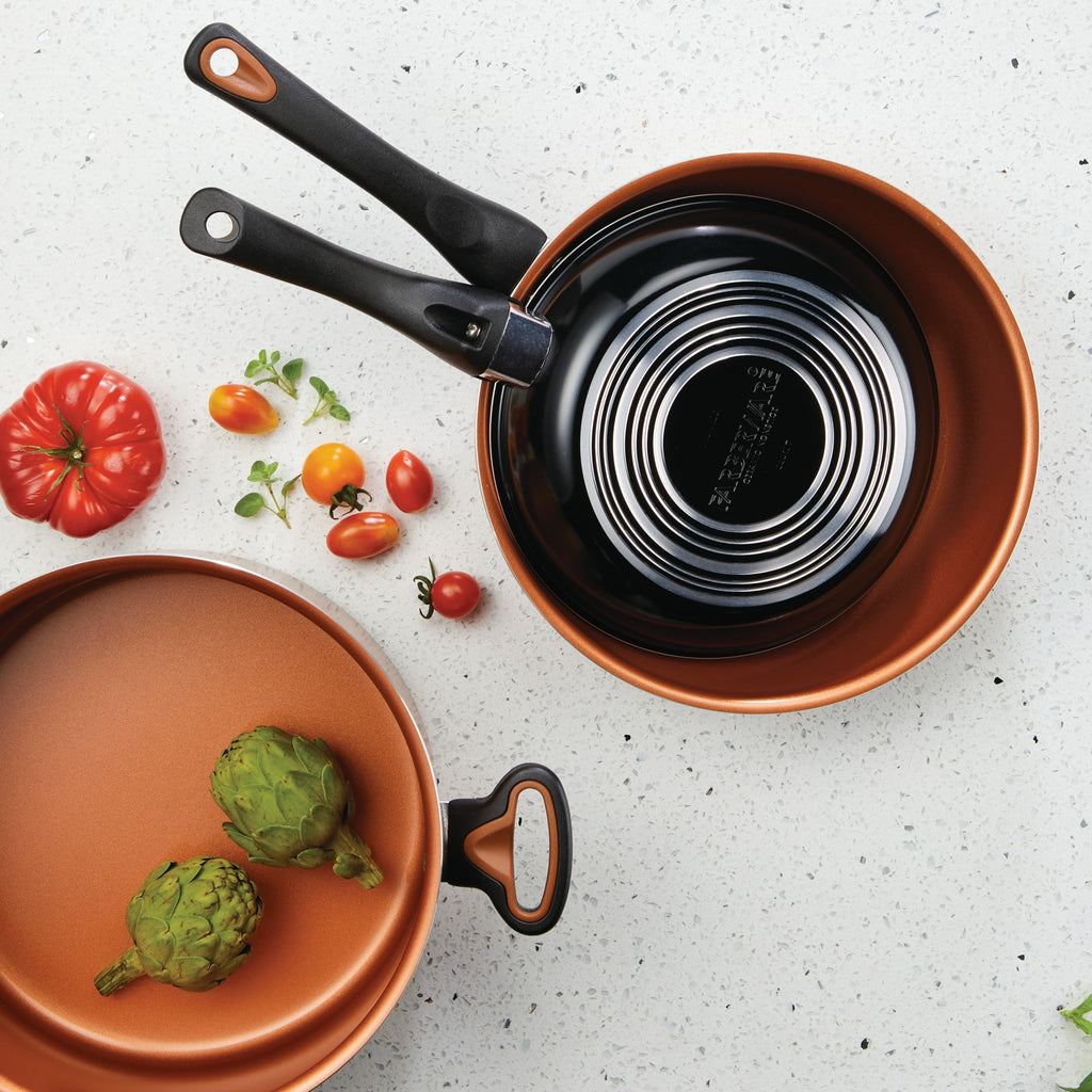 Farberware Glide Copper 4 Quart Ceramic Nonstick Sauté Pan with Tempered Glass Lid and Helper Handle - Dishwasher Safe, Black