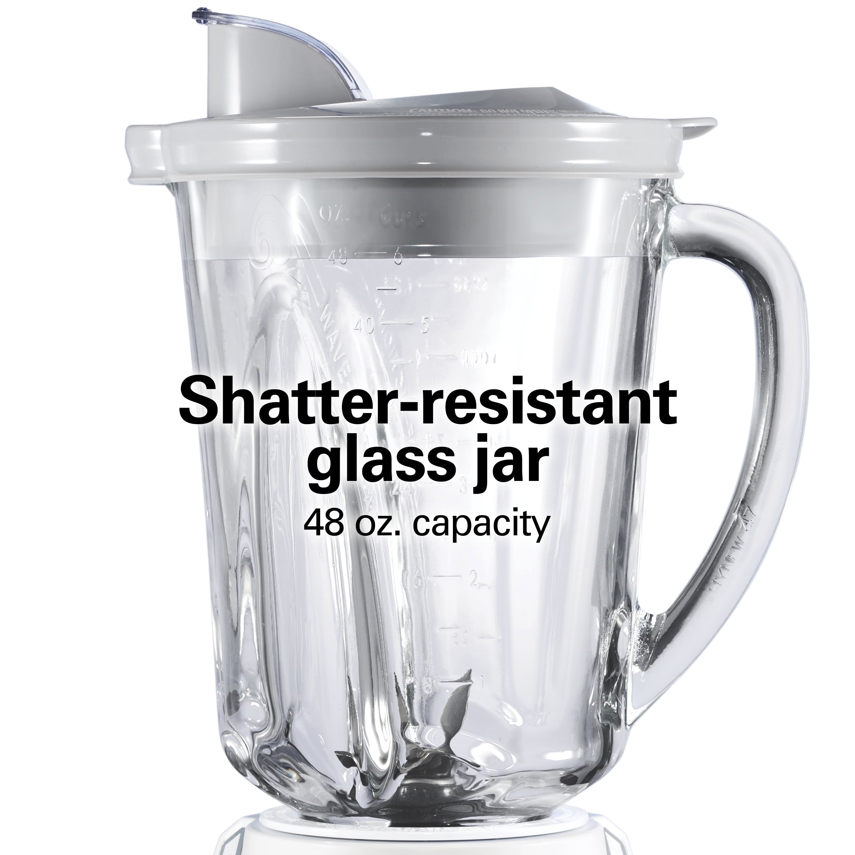 Hamilton Beach Quiet Glass Jar Blender - 48 oz. Jar, Stainless Steel Blade, High Speed, Great for Shakes and Smoothies, Ice Crusher, 12 Functions, White