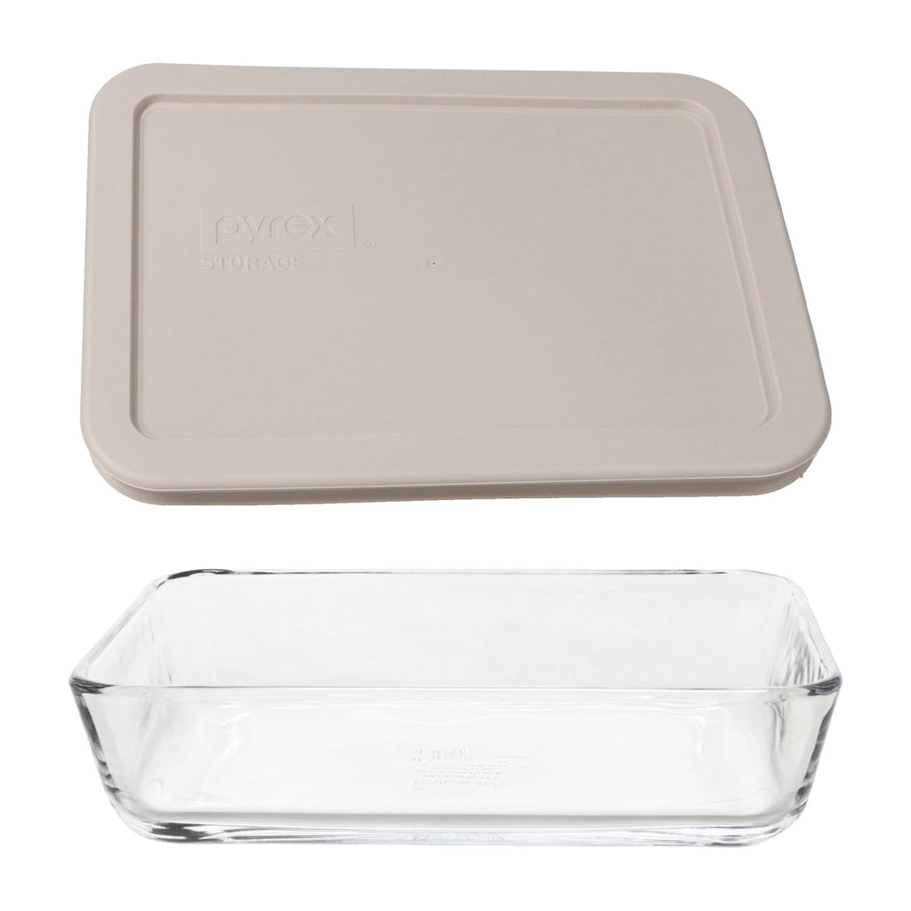 Pyrex 7210 3-Cup Glass Dish & 7210-PC Warm Stone Gray Food Storage Lid