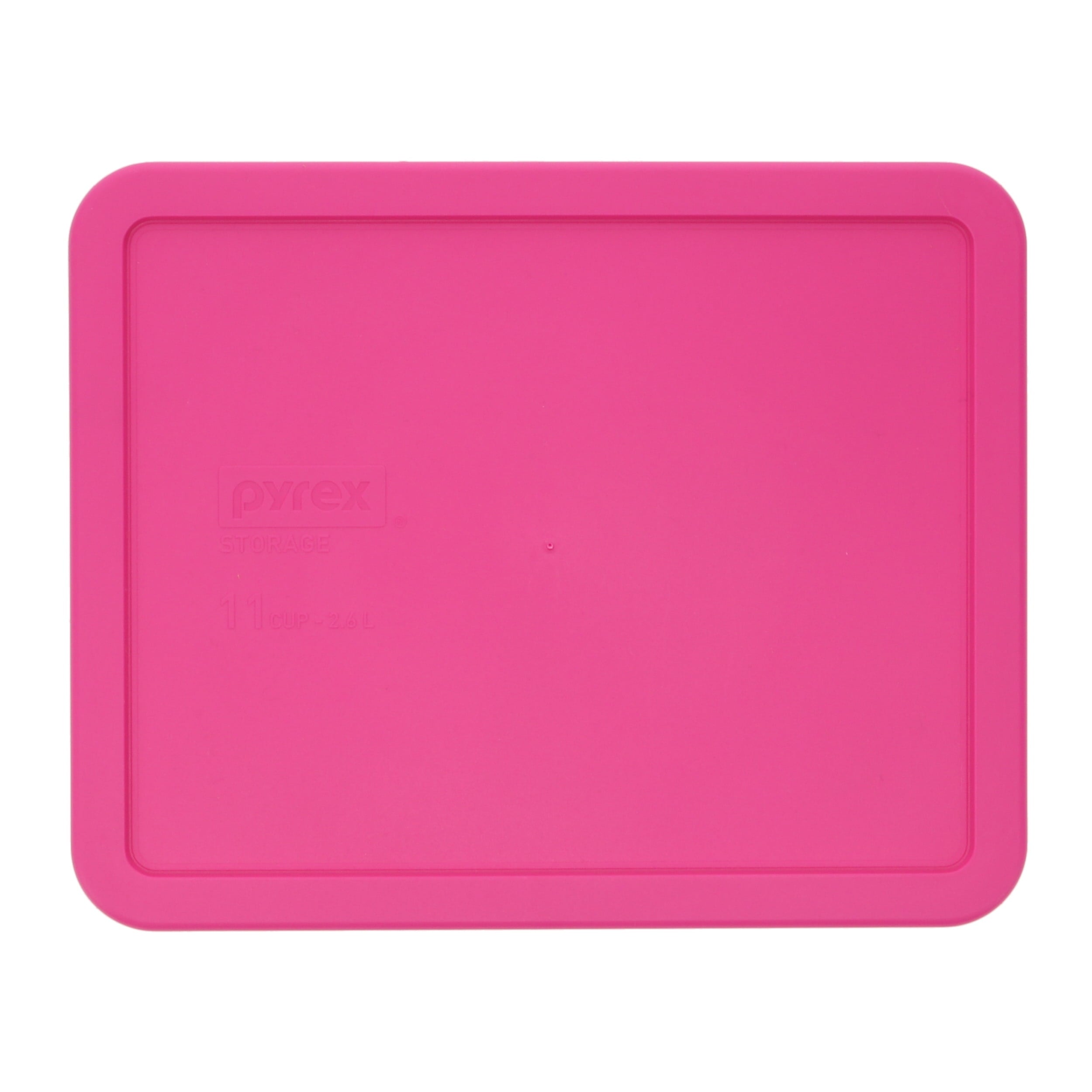 Pyrex 7212 11-Cup Rectangle Glass Food Storage Dish with 7212-PC Berry Pink Plastic Lid Cover