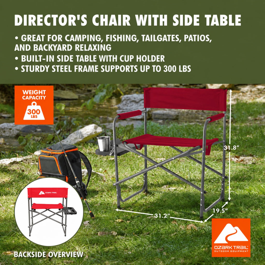 Ozark Trail Director Chair with Side Table - Red