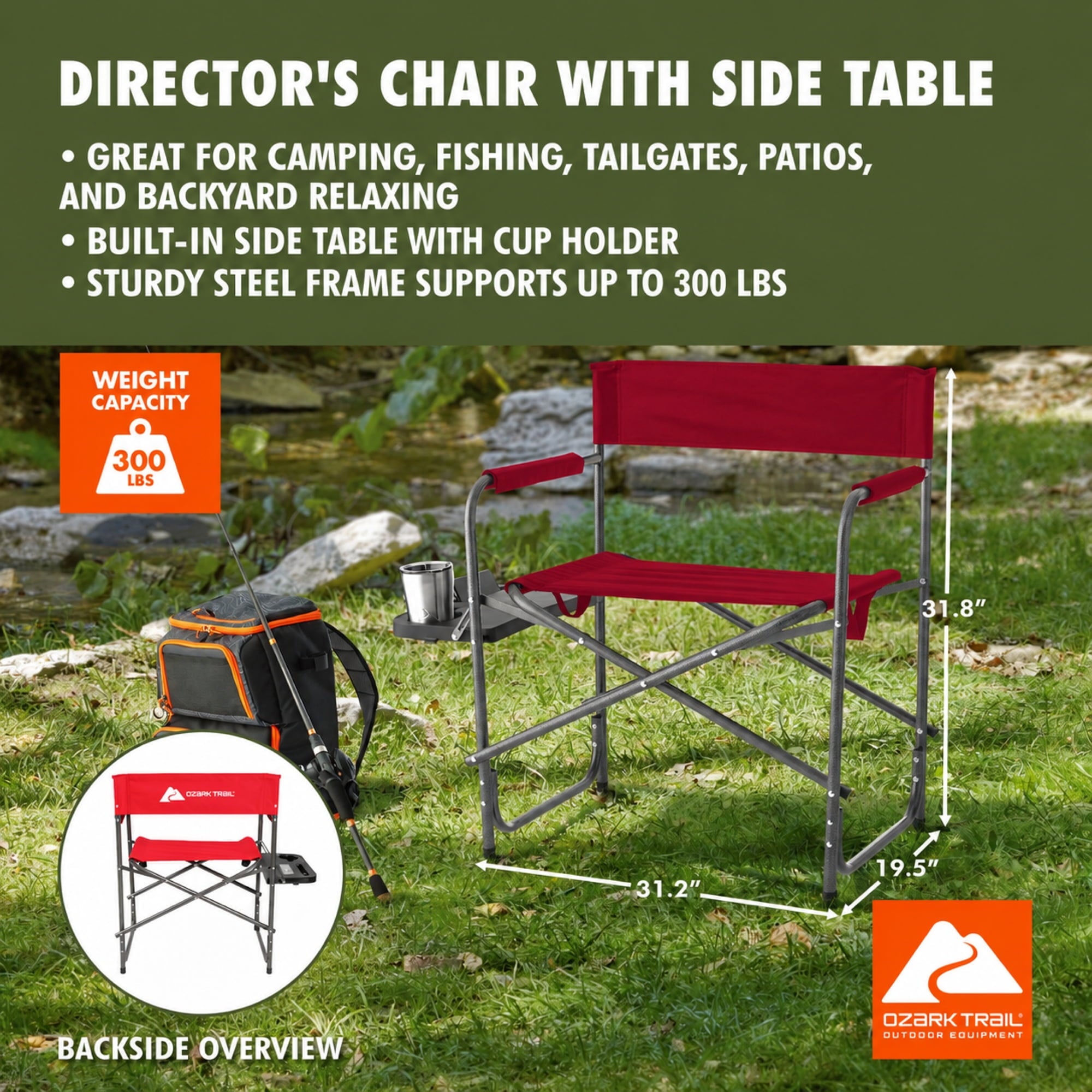 Ozark Trail Director Chair with Side Table - Red
