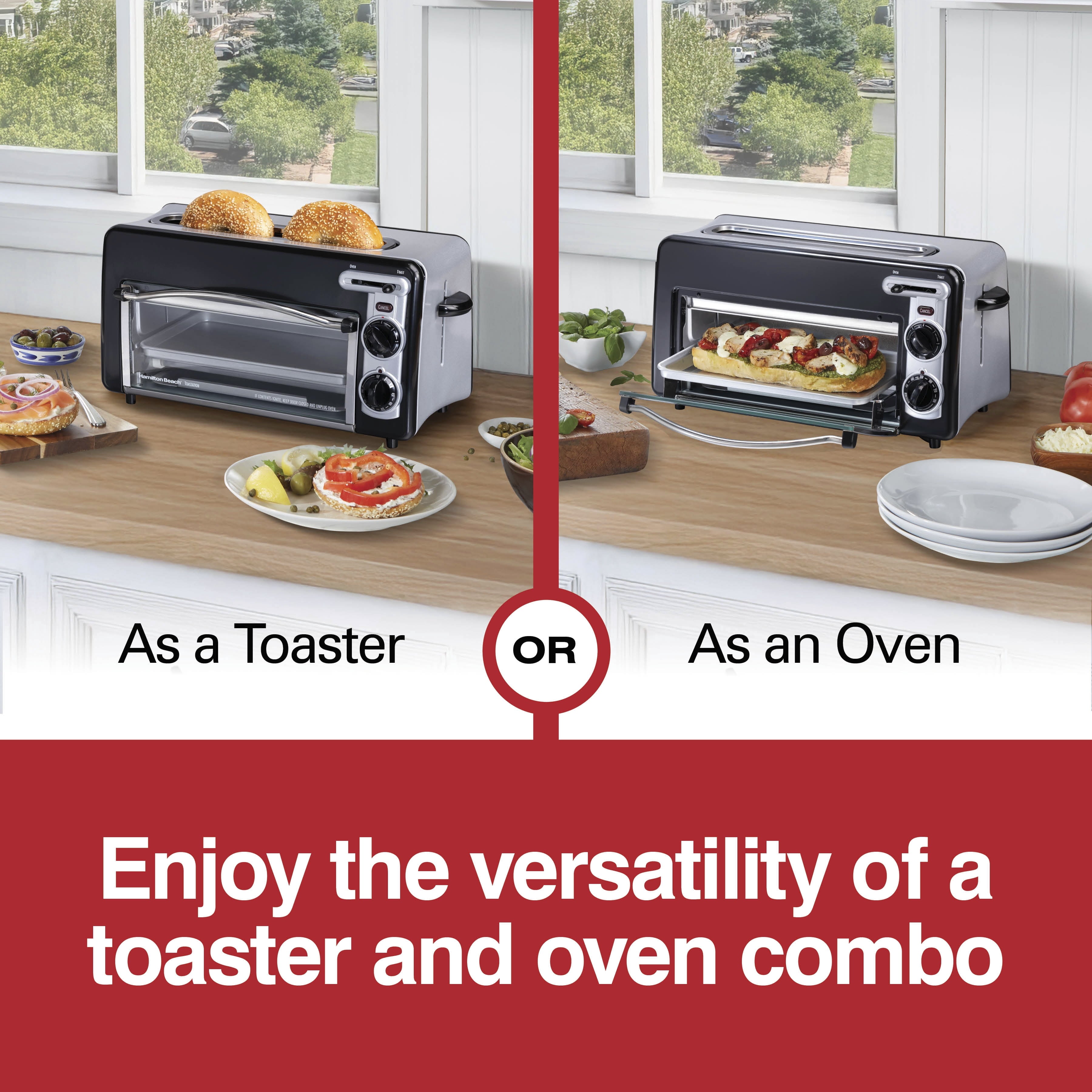 Hamilton Beach Toastation 2-in-1 Toaster and Oven with Extra-Wide - Extra-Long Toast Slot, Black