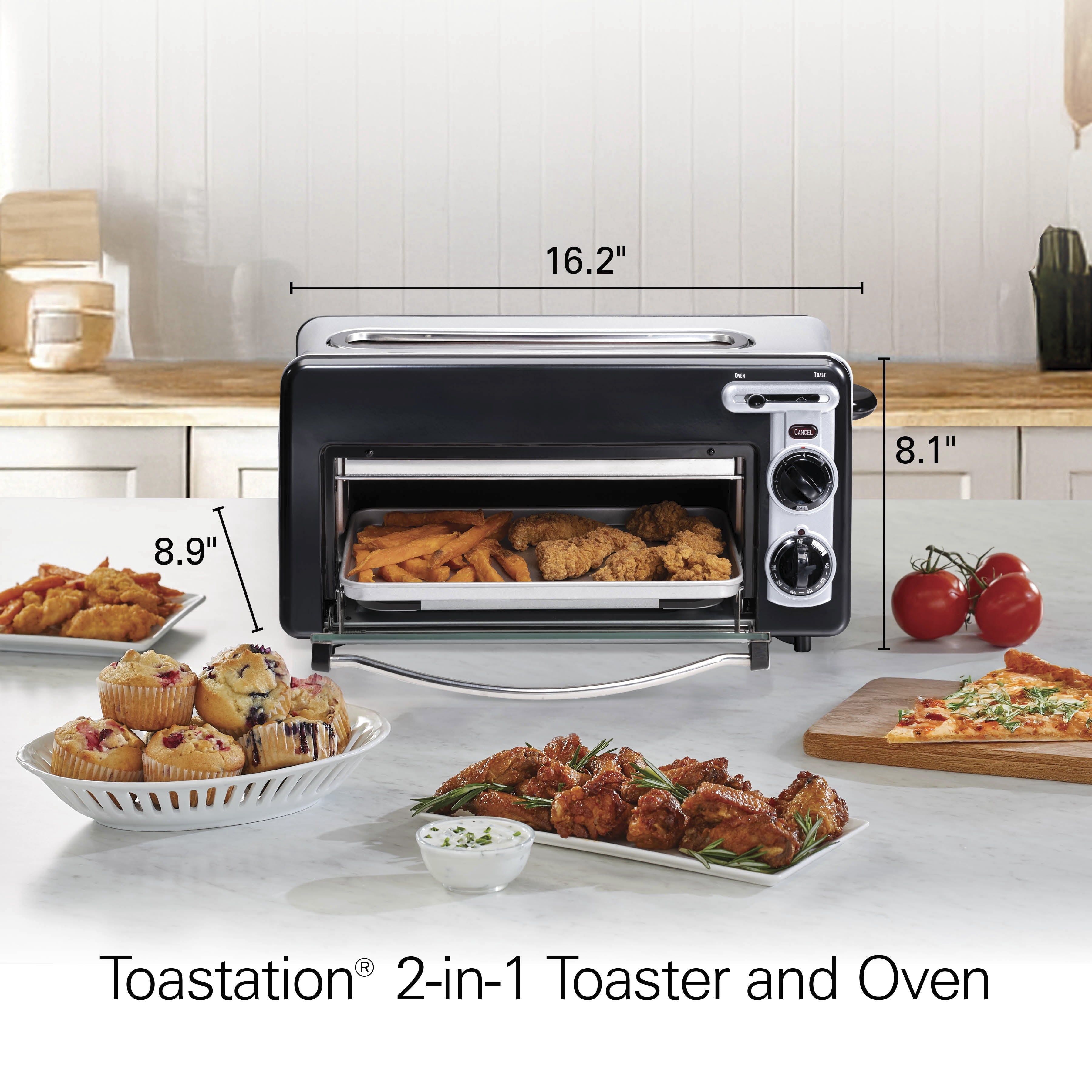 Hamilton Beach Toastation 2-in-1 Toaster and Oven with Extra-Wide - Extra-Long Toast Slot, Black