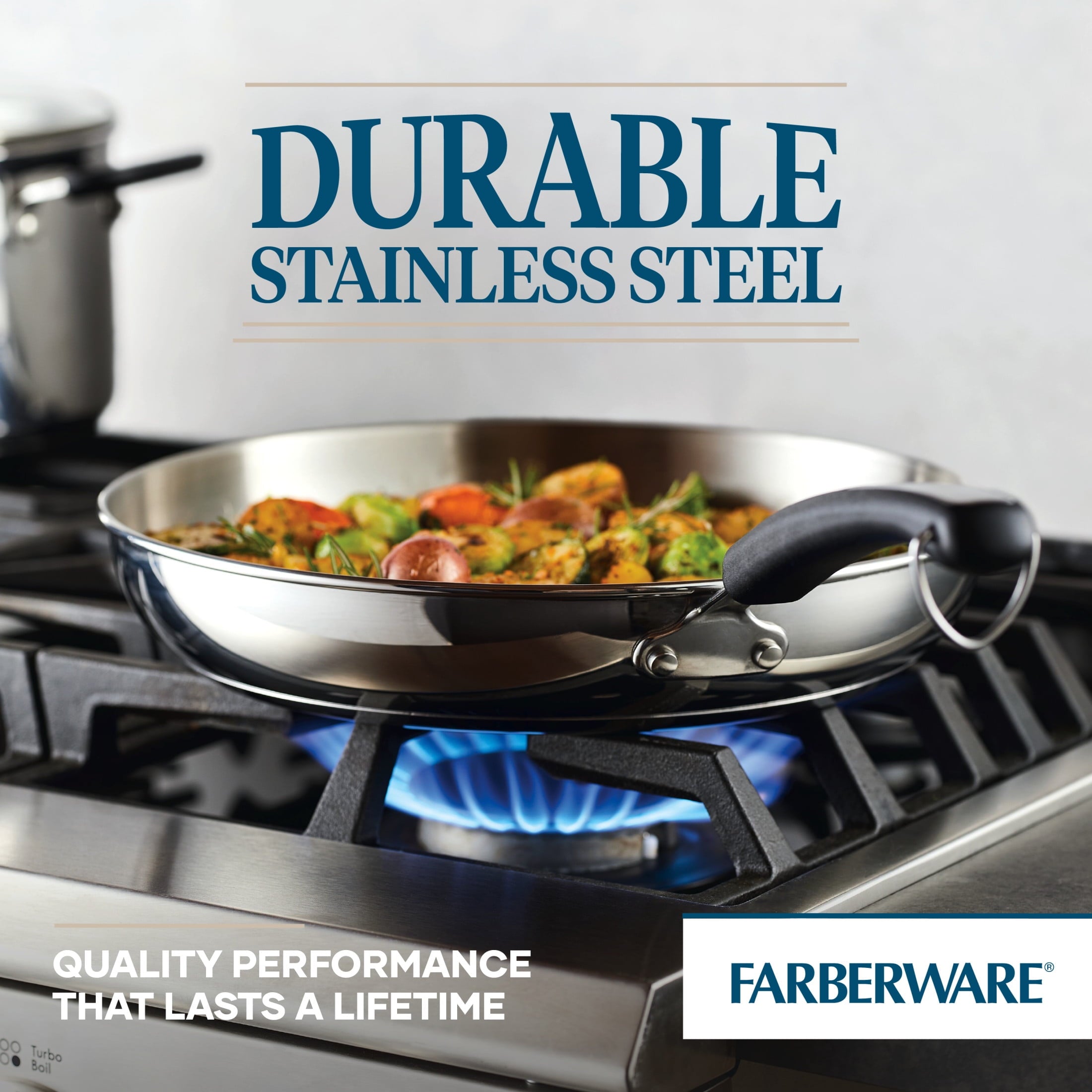 Farberware Brilliance 12.25 Inch Frying Pan - Induction Compatible, Metal Utensil and Dishwasher Safe, Stainless Steel