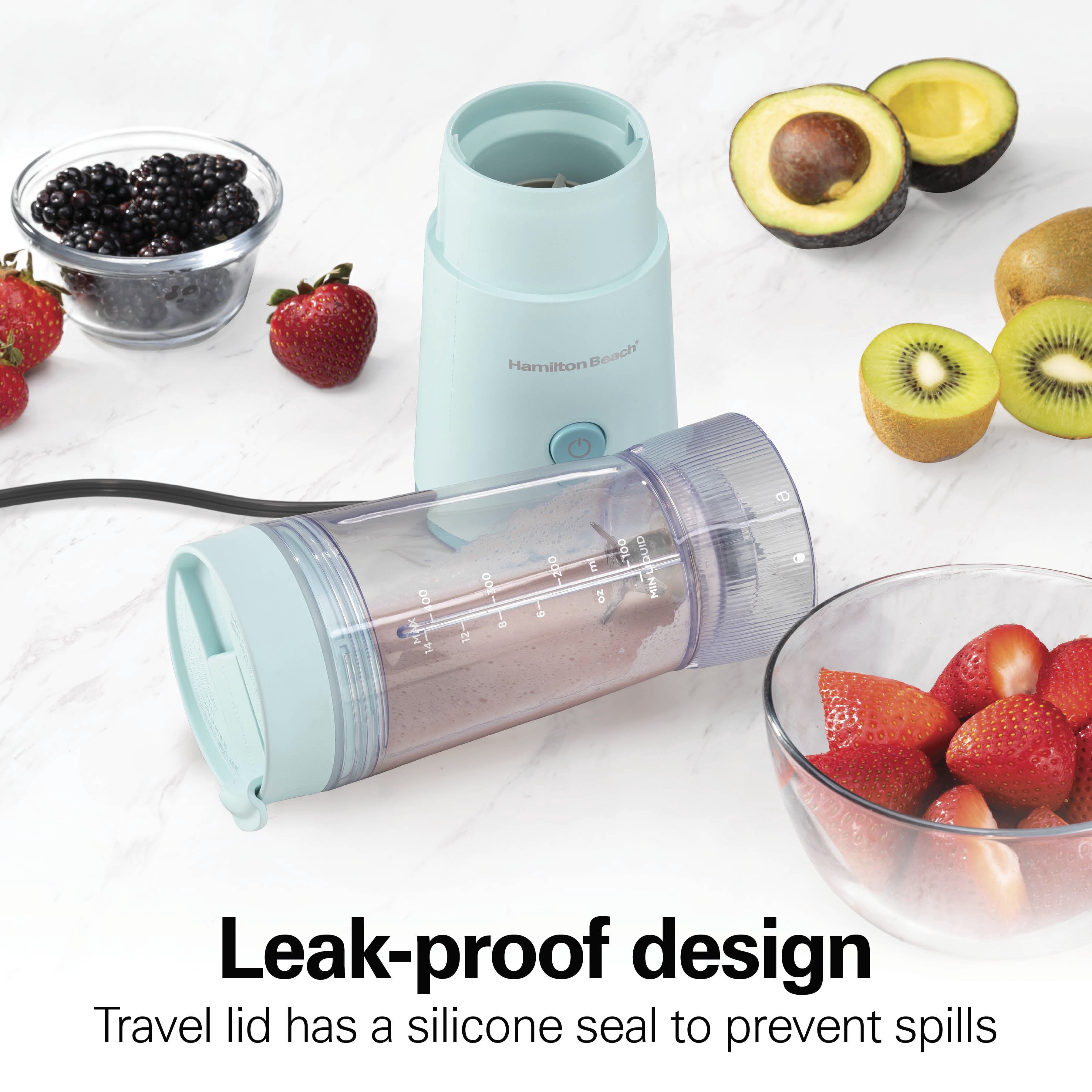 Hamilton Beach Personal Blender - 14 oz BPA-Free Jar 300 W Portable Blender for Shakes and Smoothies with Leakproof Lid, Ice Blue