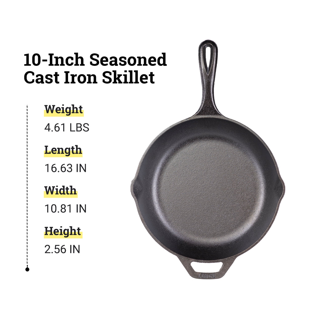 Lodge 10 Inch Cast Iron Skillet - Chef Collection - Pre-Seasoned Cast Iron Pan - Cooking Skillet for Frying - Searing & More - Cast Iron Skillets - Kitchen Essentials
