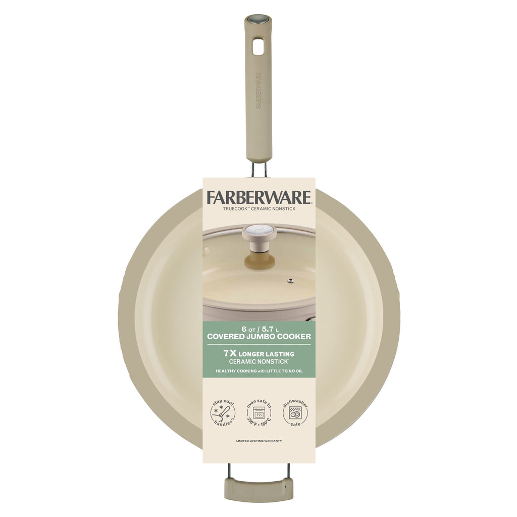 Farberware TrueCook 6qt Ceramic Jumbo Cooker - Dishwasher and Oven Safe, Taupe