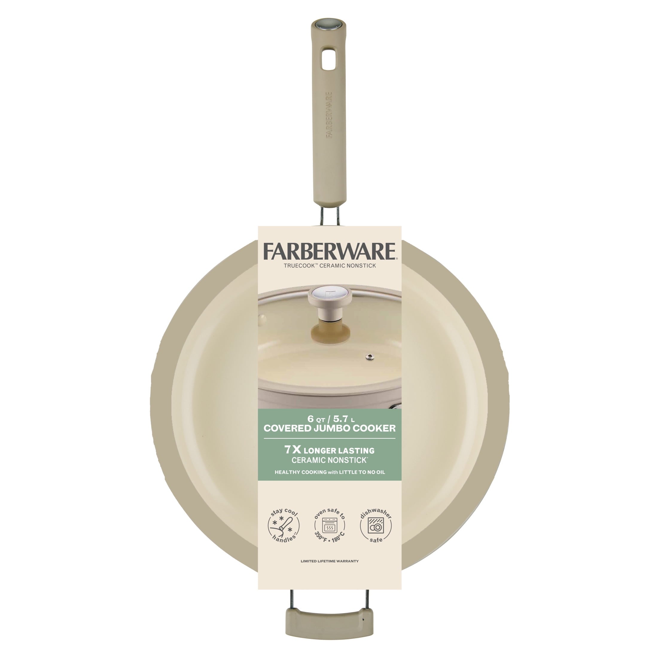 Farberware TrueCook 6qt Ceramic Jumbo Cooker - Dishwasher and Oven Safe, Taupe